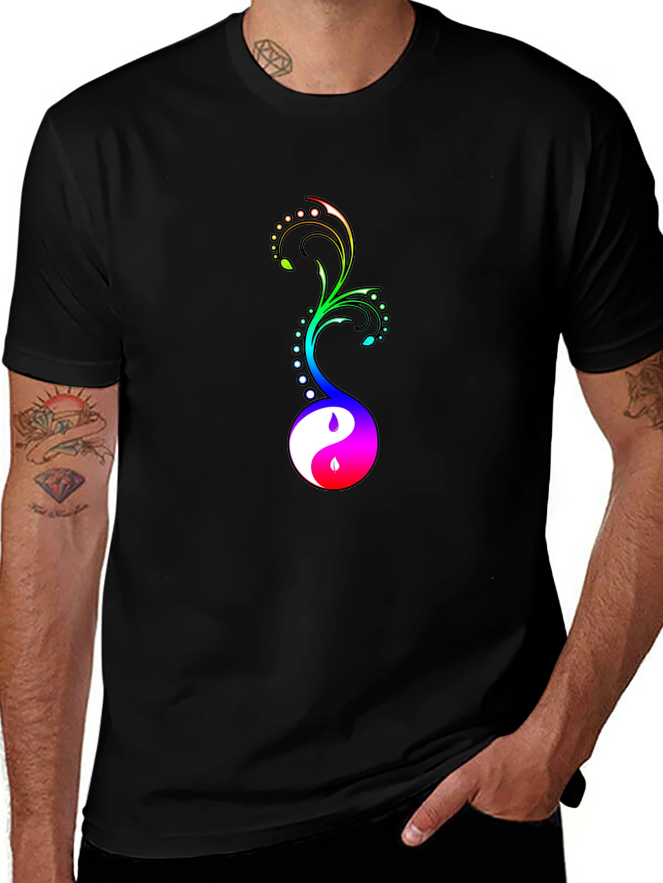 Yin Yang Floral Graphic Tee - Black