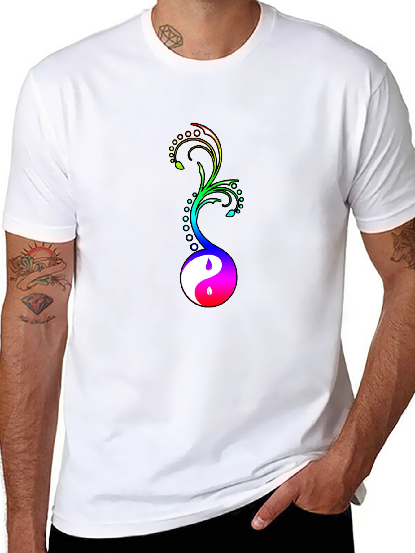 Yin Yang Floral Graphic Tee - Black