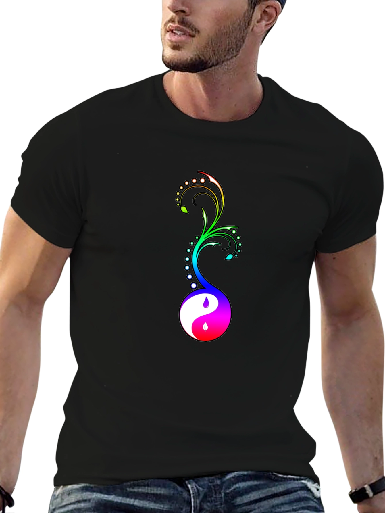Yin Yang Floral Graphic Tee - Black