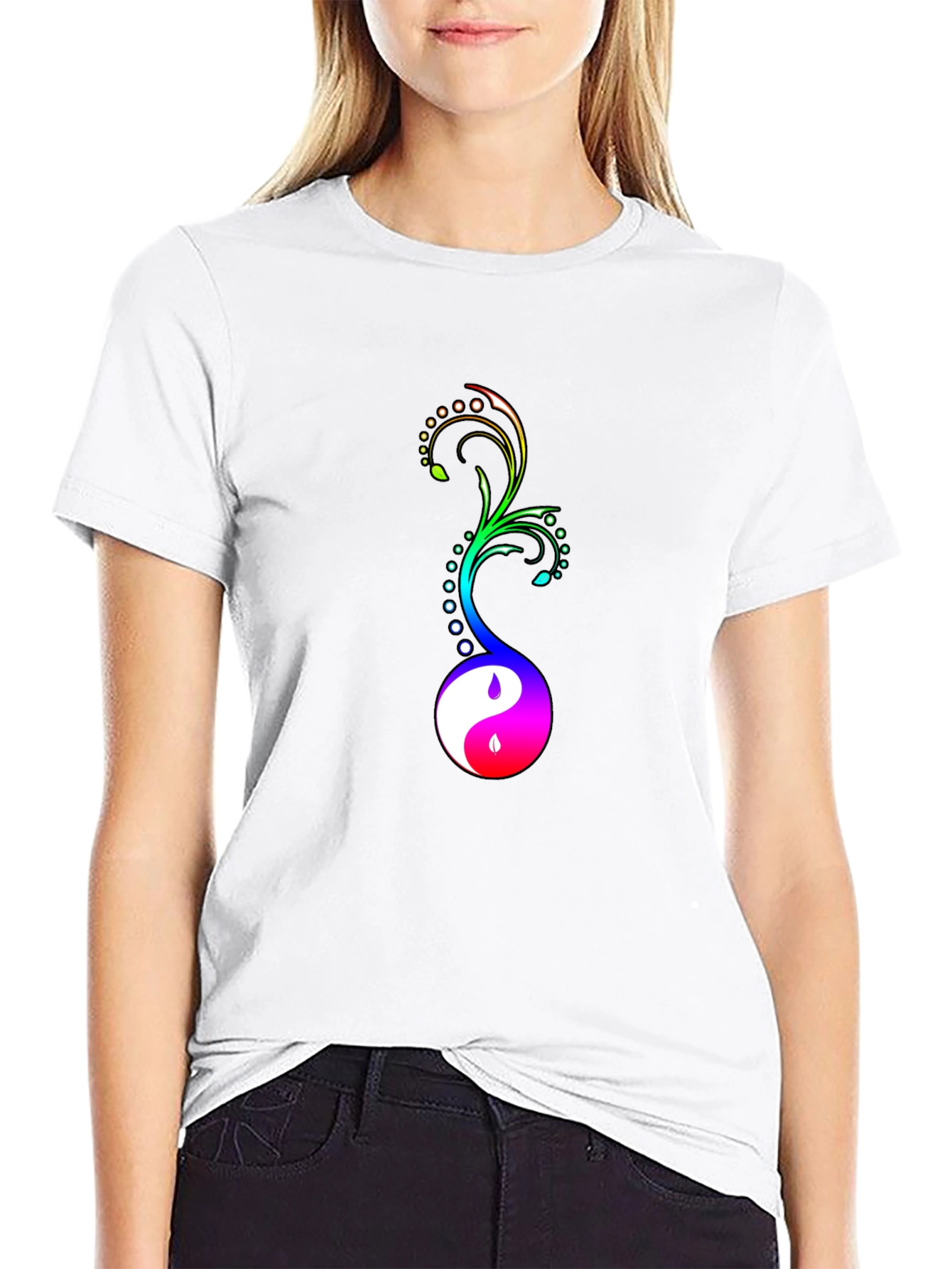 Yin Yang Floral Graphic Tee - Black