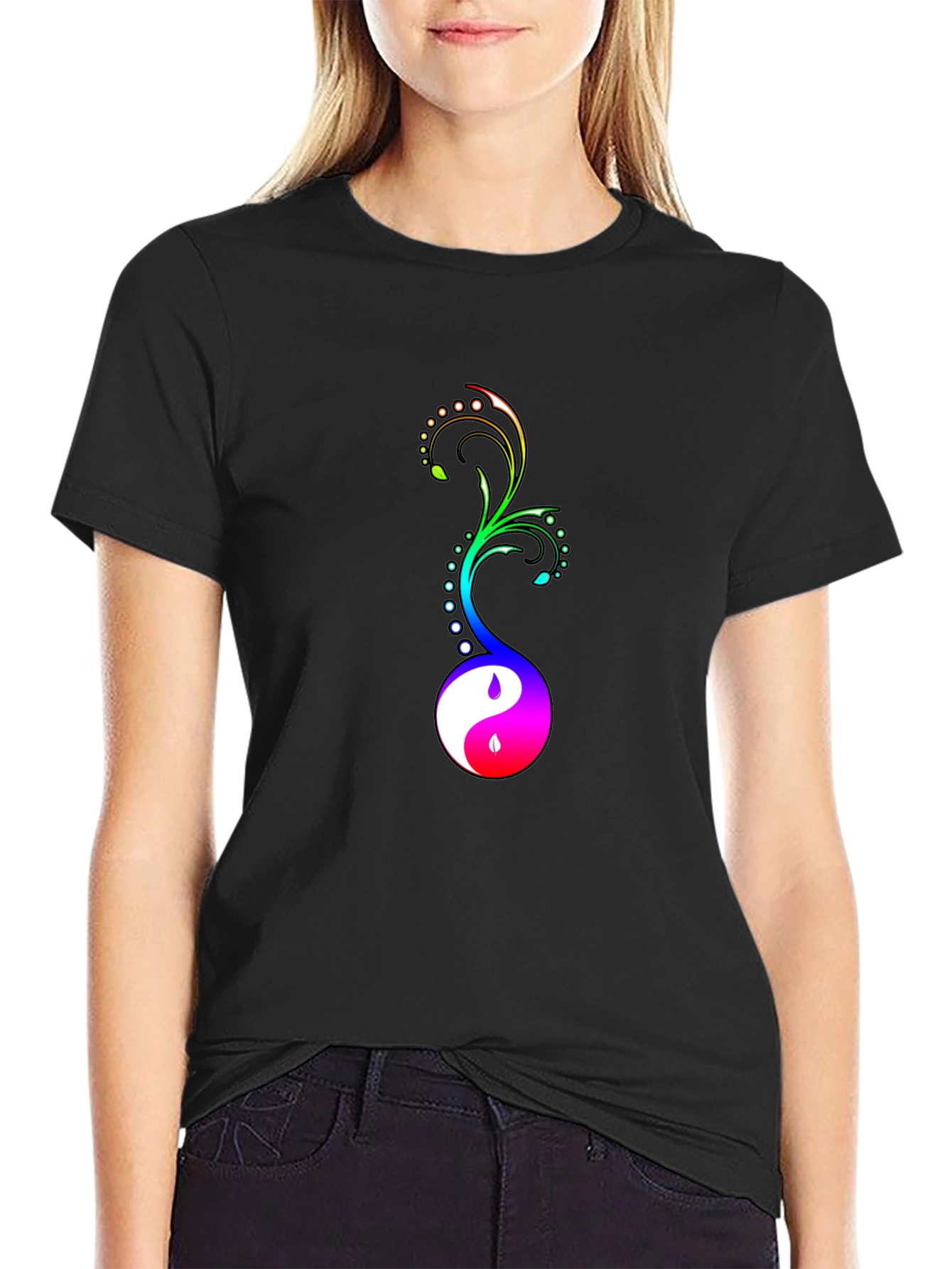 Yin Yang Floral Graphic Tee - Black