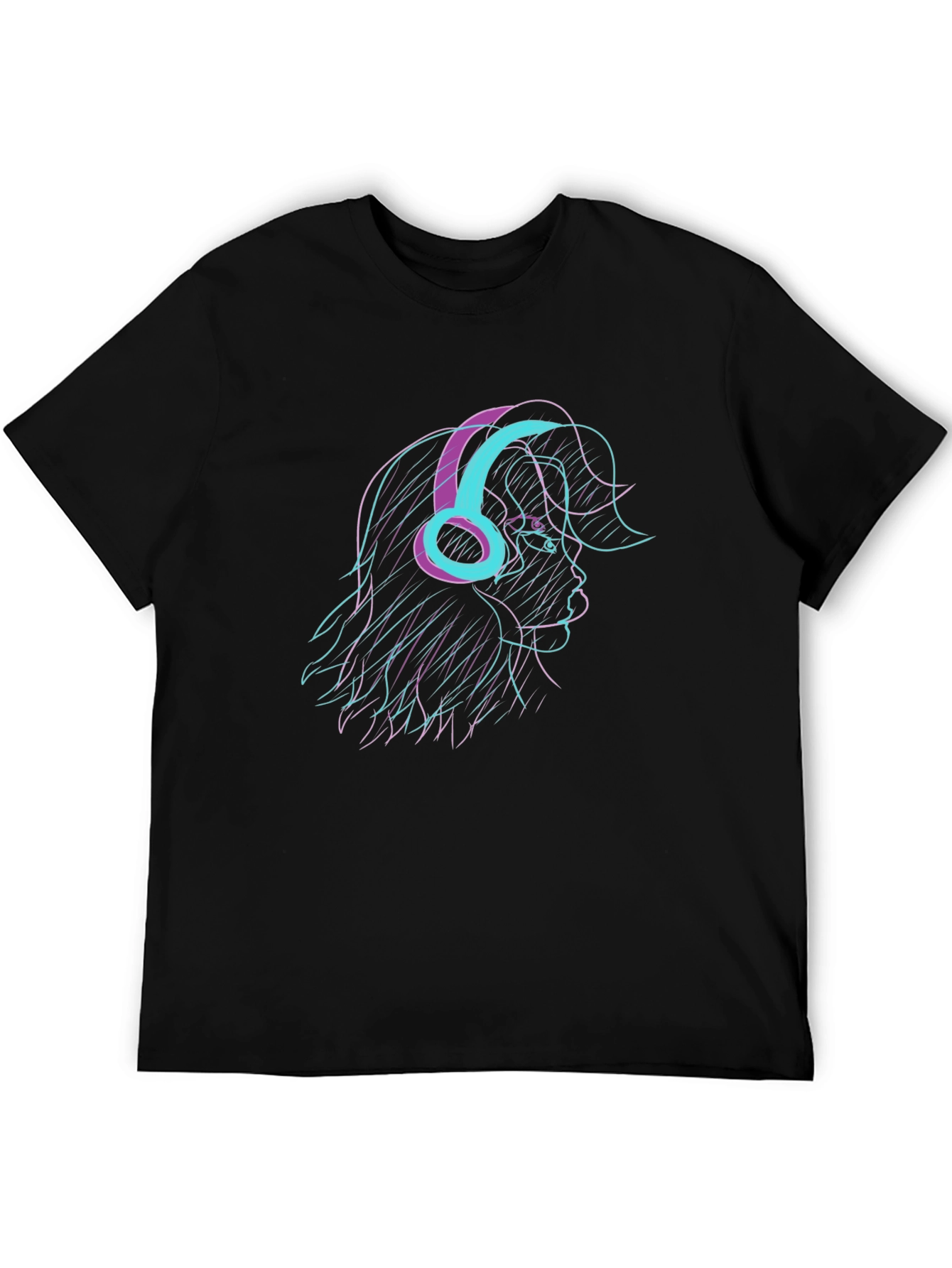 Stylish Black T-Shirt with Retro Headphone Graphic