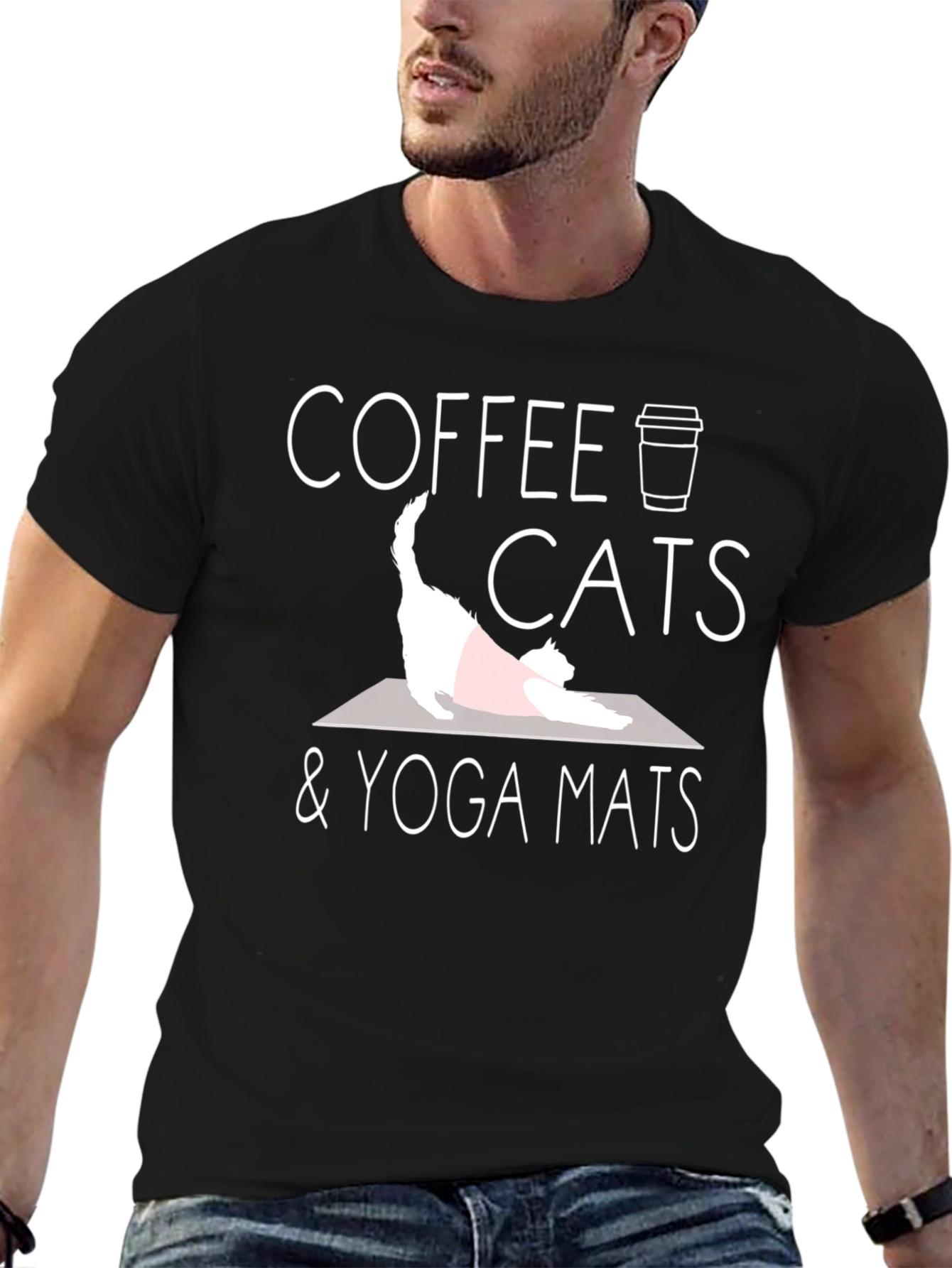 Coffee Cats & Yoga Mats Black Graphic Tee