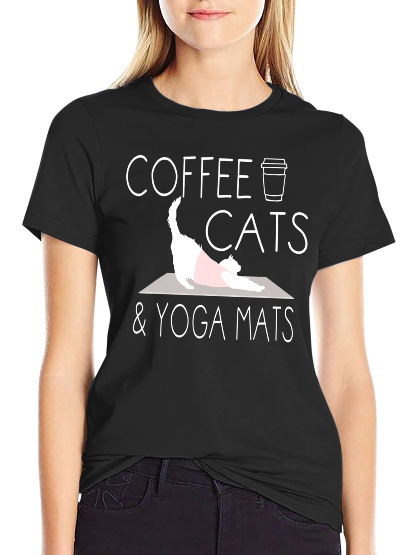 Coffee Cats & Yoga Mats Black Graphic Tee