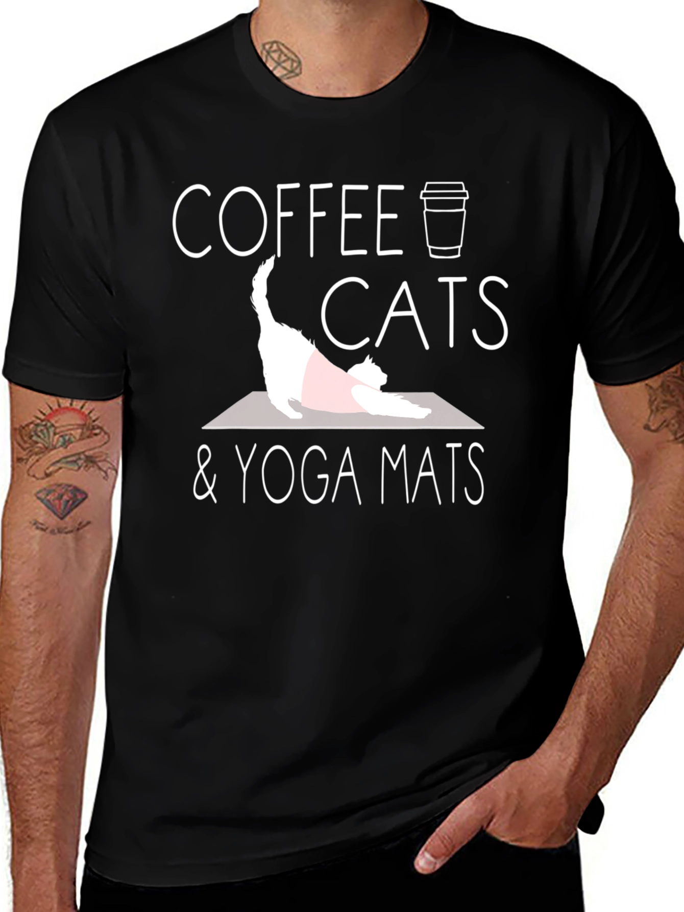 Coffee Cats & Yoga Mats Black Graphic Tee