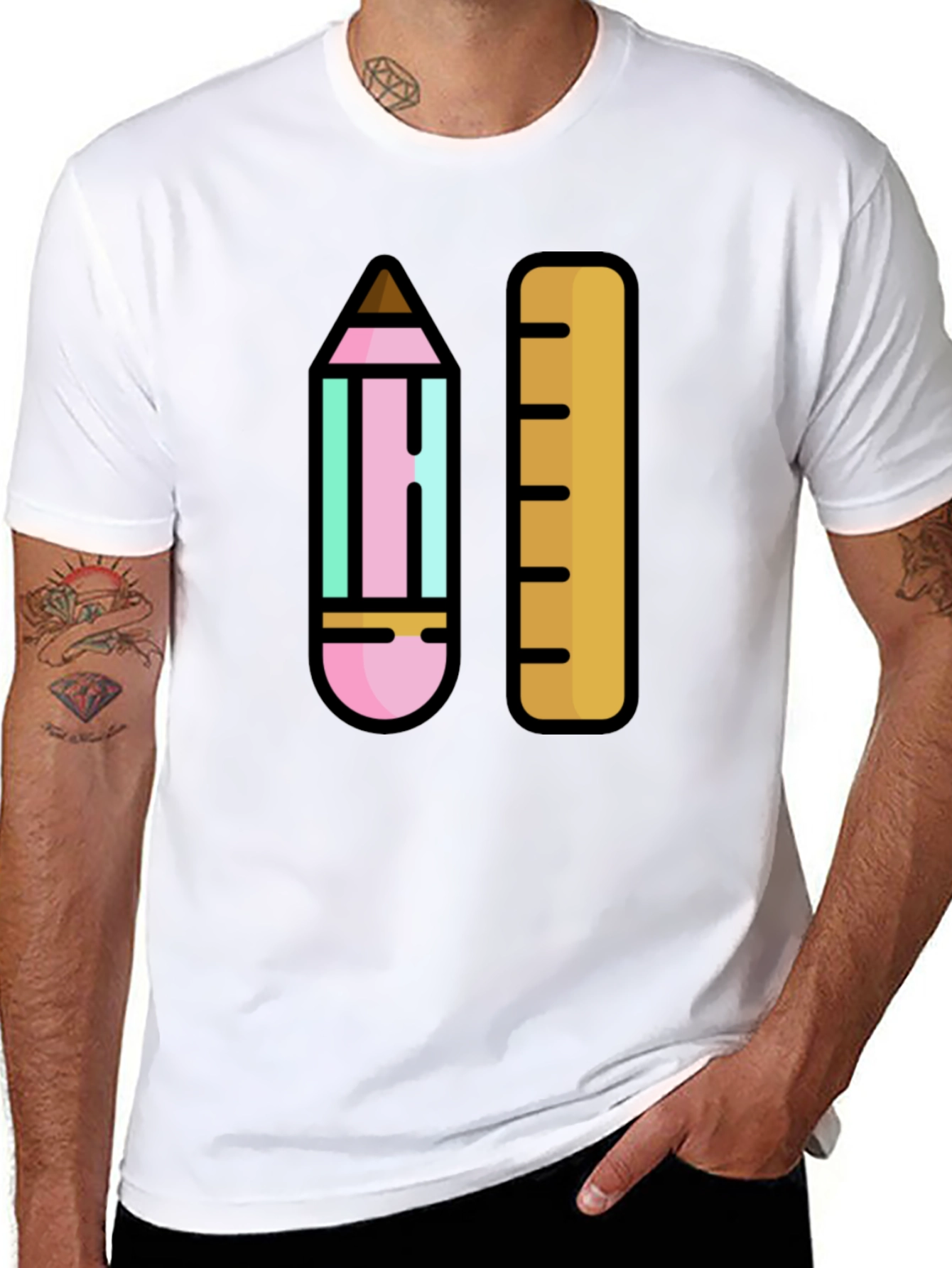Pencil and Ruler Graphic Tee - Architect Designer T-Shirt