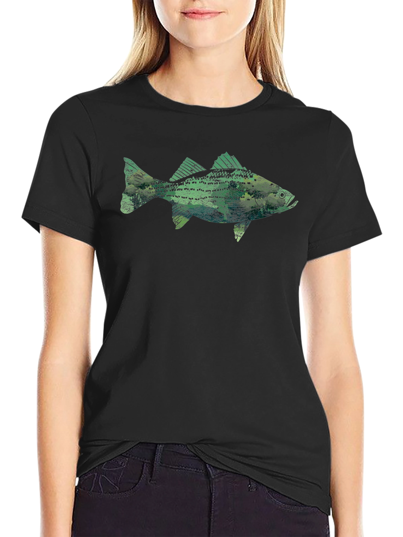 Mens Black T-Shirt with Fish Graphic