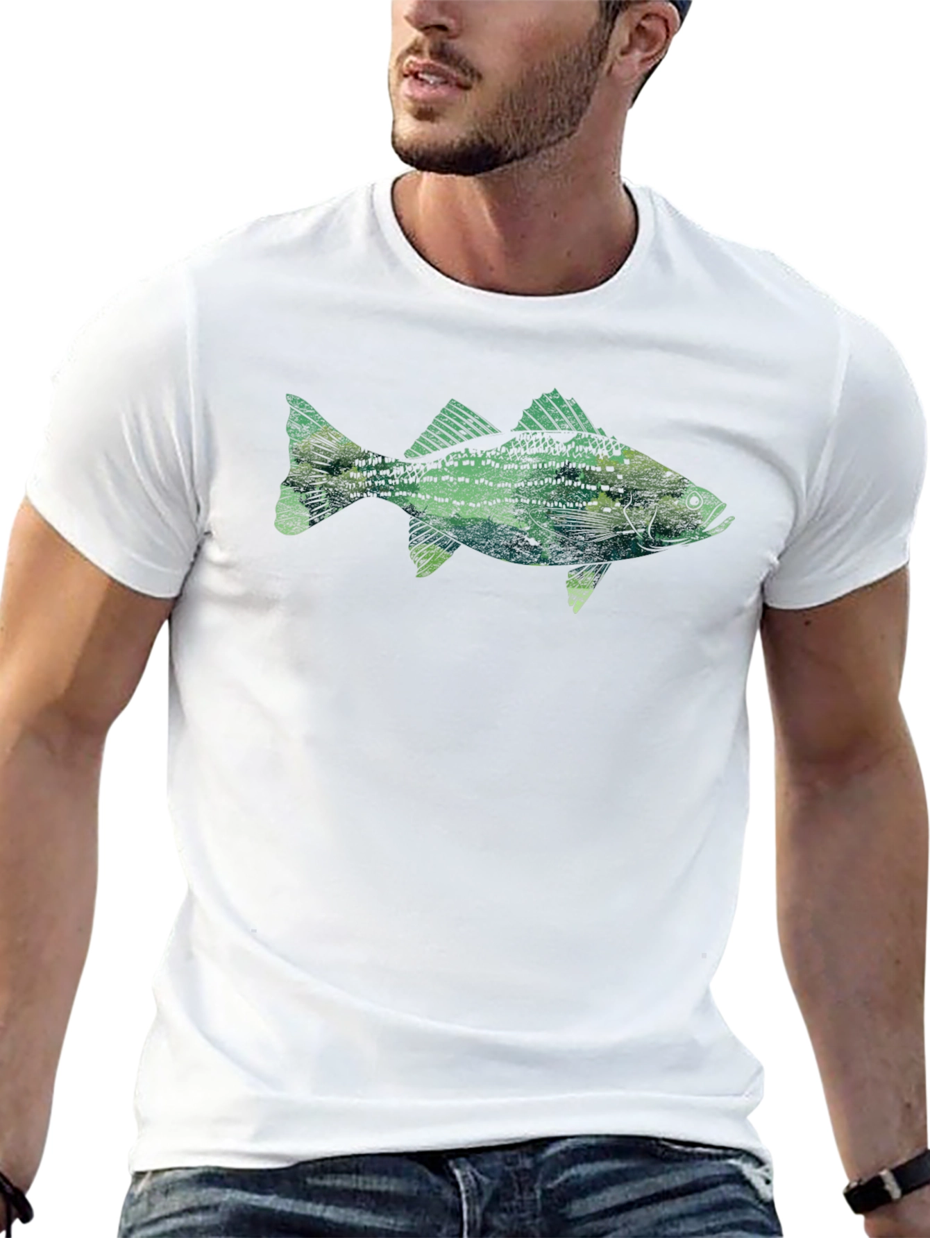 Mens Black T-Shirt with Fish Graphic