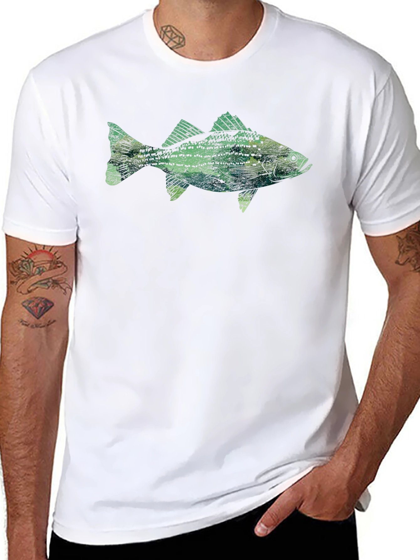 Mens Black T-Shirt with Fish Graphic