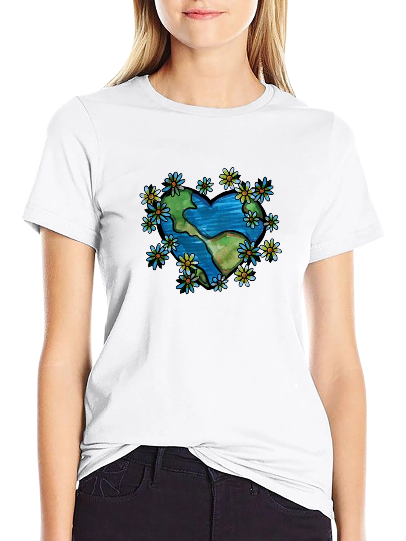 Earth Heart Flower T-Shirt - Black