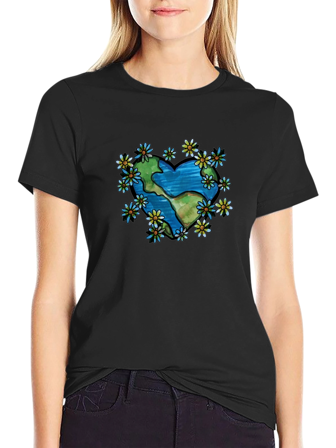 Earth Heart Flower T-Shirt - Black