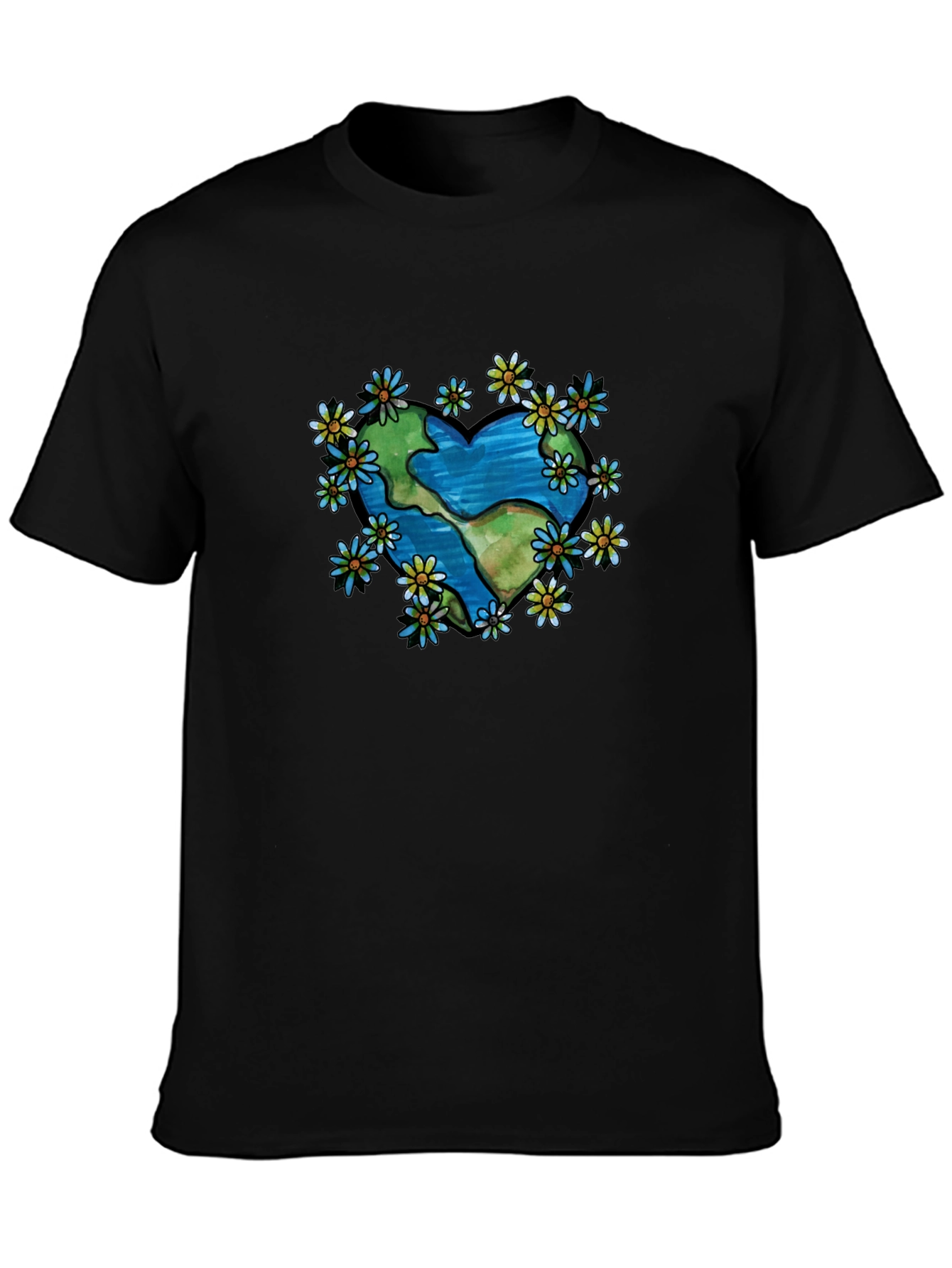 Earth Heart Flower T-Shirt - Black
