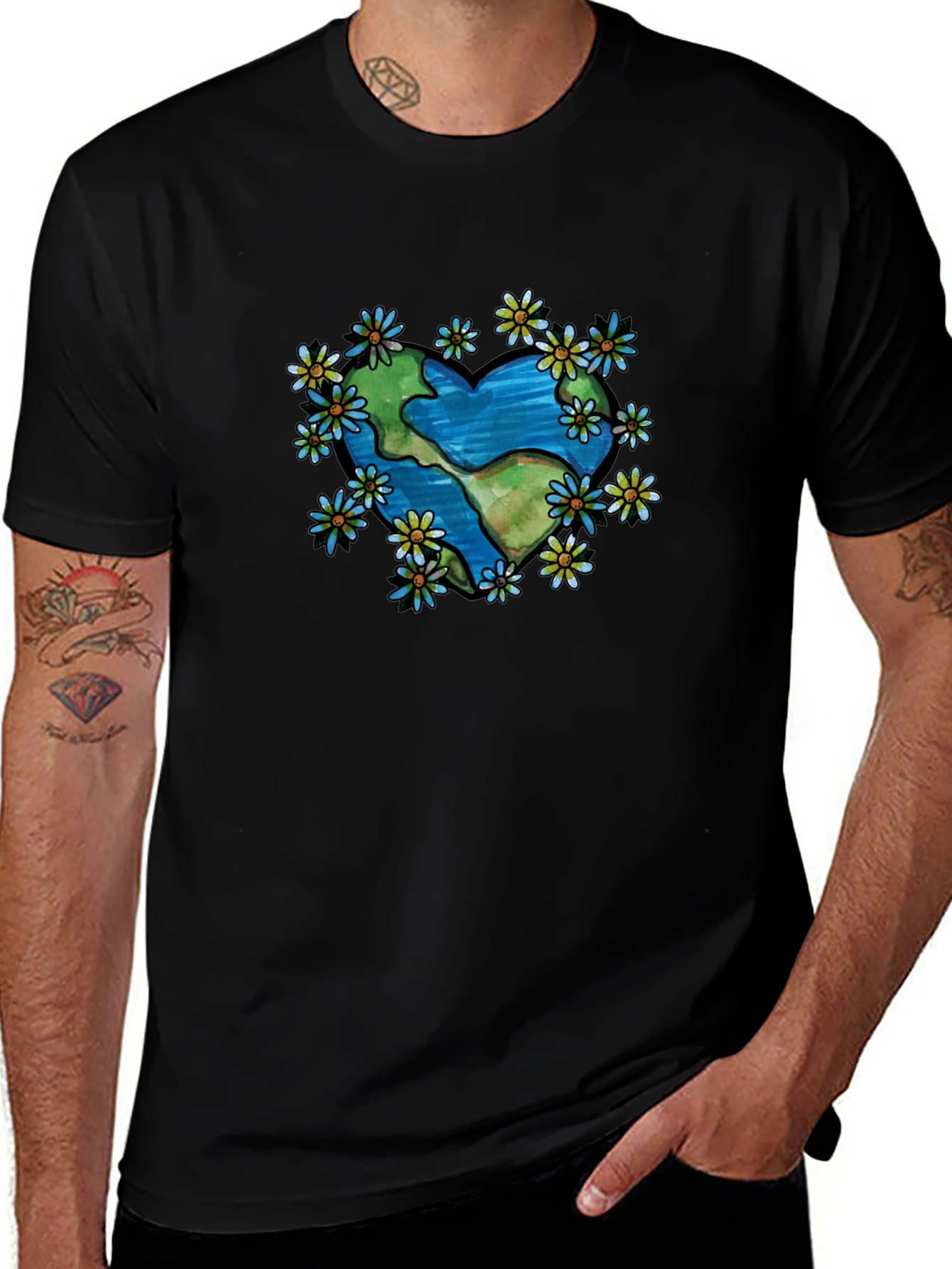 Earth Heart Flower T-Shirt - Black
