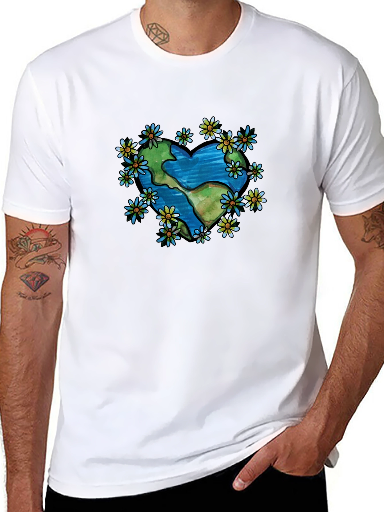 Earth Heart Flower T-Shirt - Black