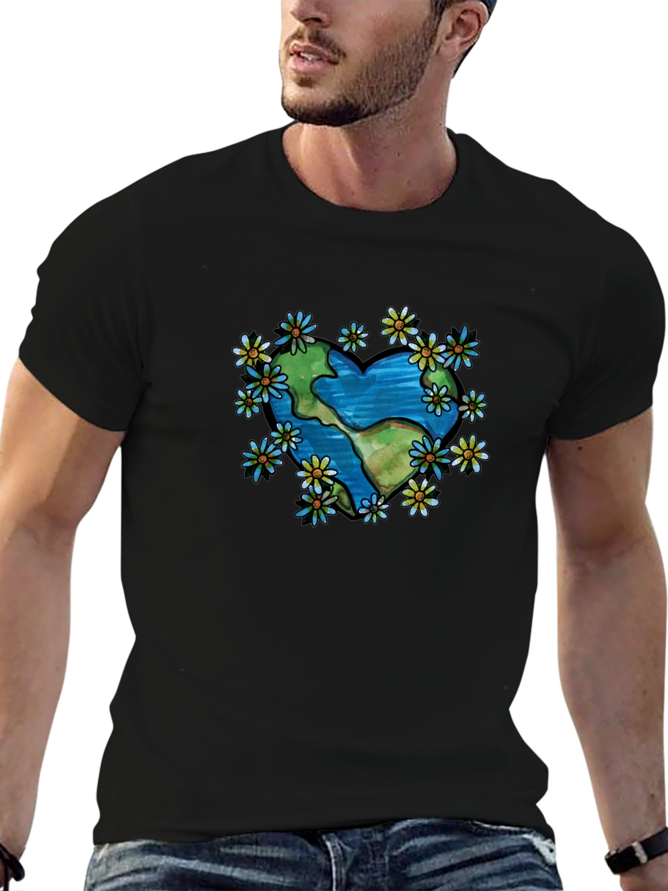 Earth Heart Flower T-Shirt - Black