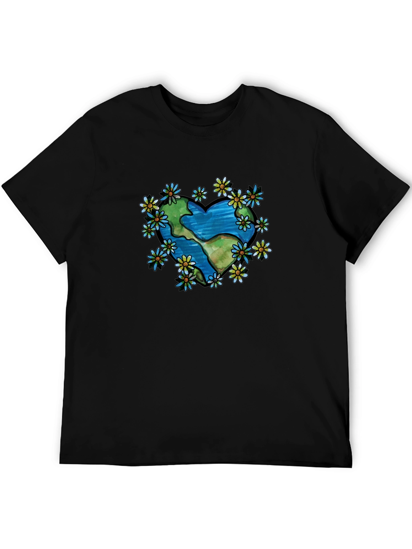 Earth Heart Flower T-Shirt - Black