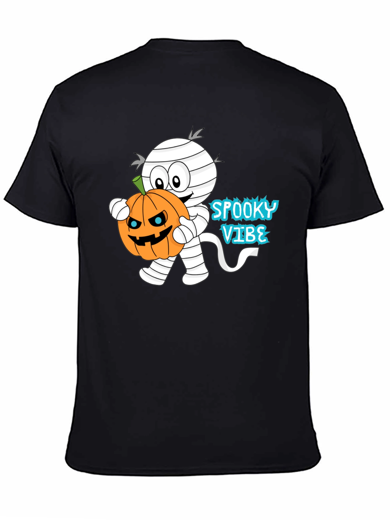 Spooky Vibe Mummy Holding Pumpkin Halloween T-Shirt