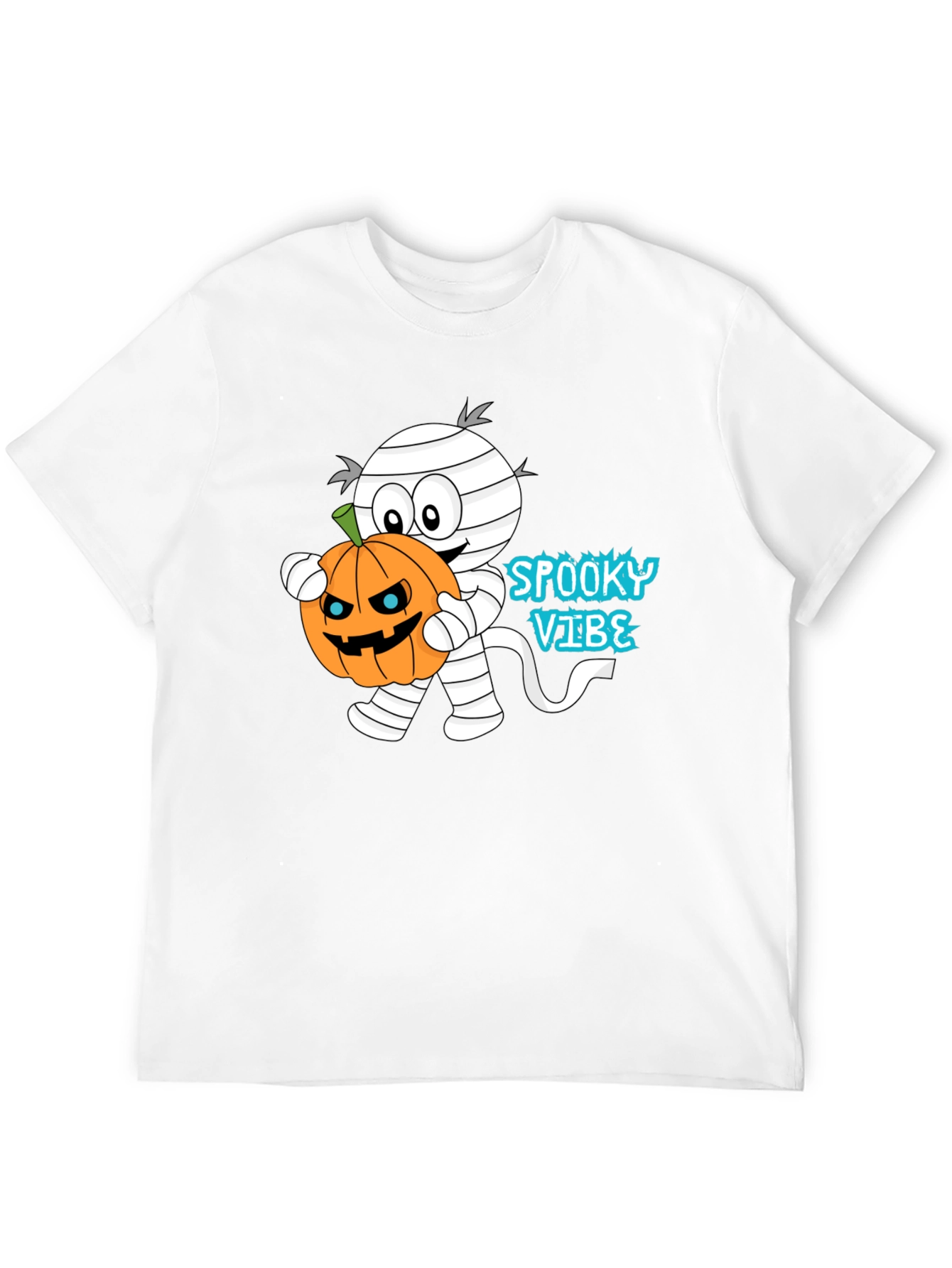 Spooky Vibe Mummy Holding Pumpkin Halloween T-Shirt