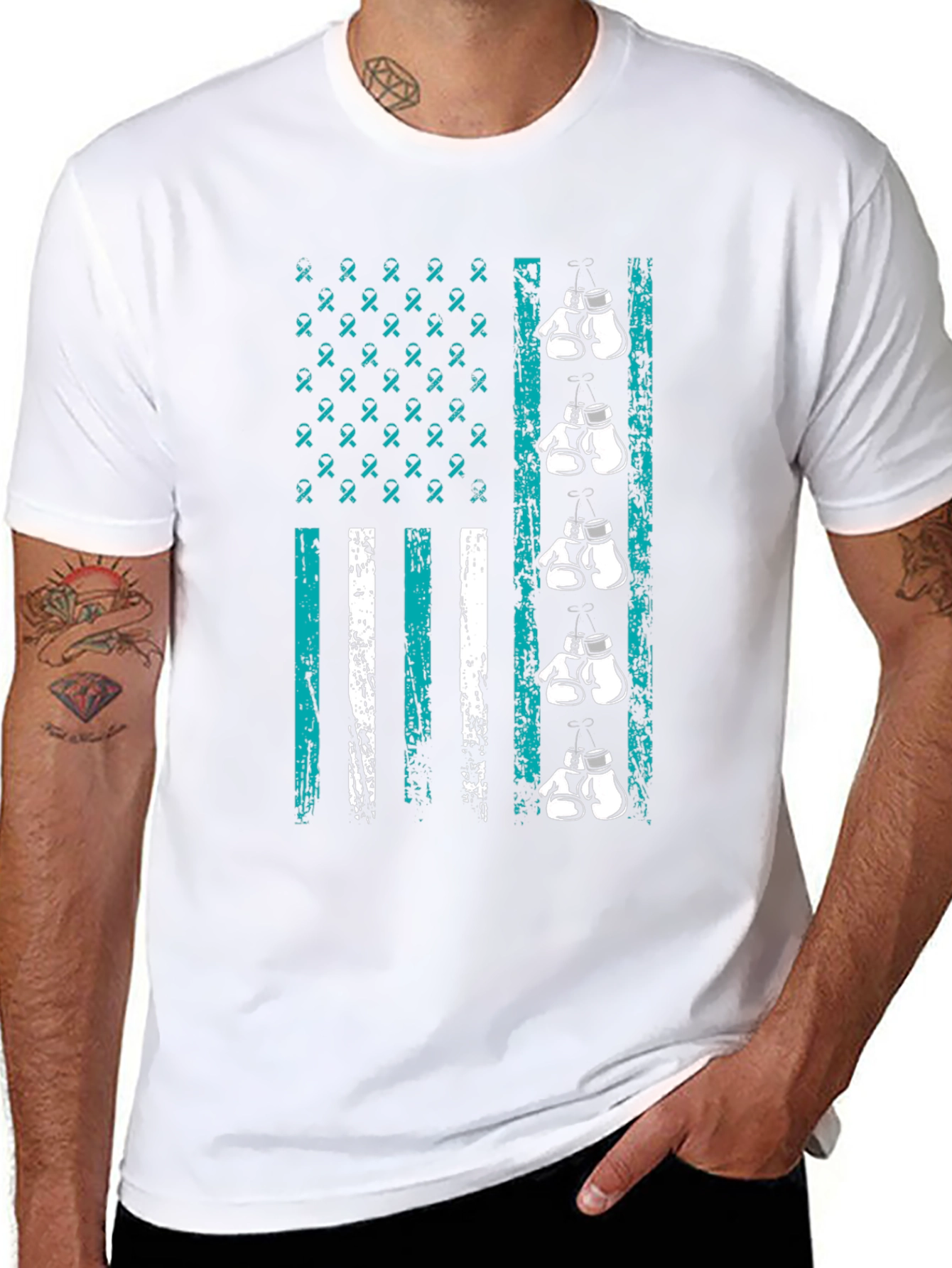 Teal Ribbon Boxing Gloves T-Shirt