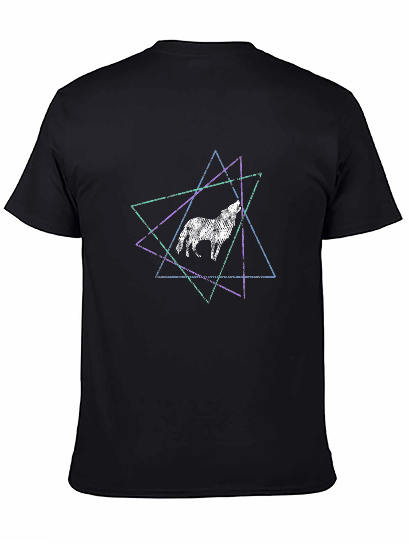 Geometric Wolf Graphic Black Tee