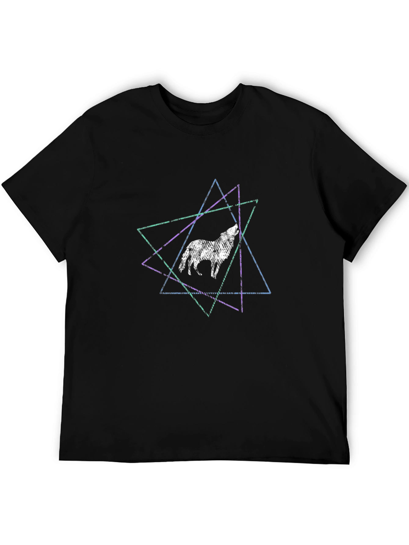 Geometric Wolf Graphic Black Tee