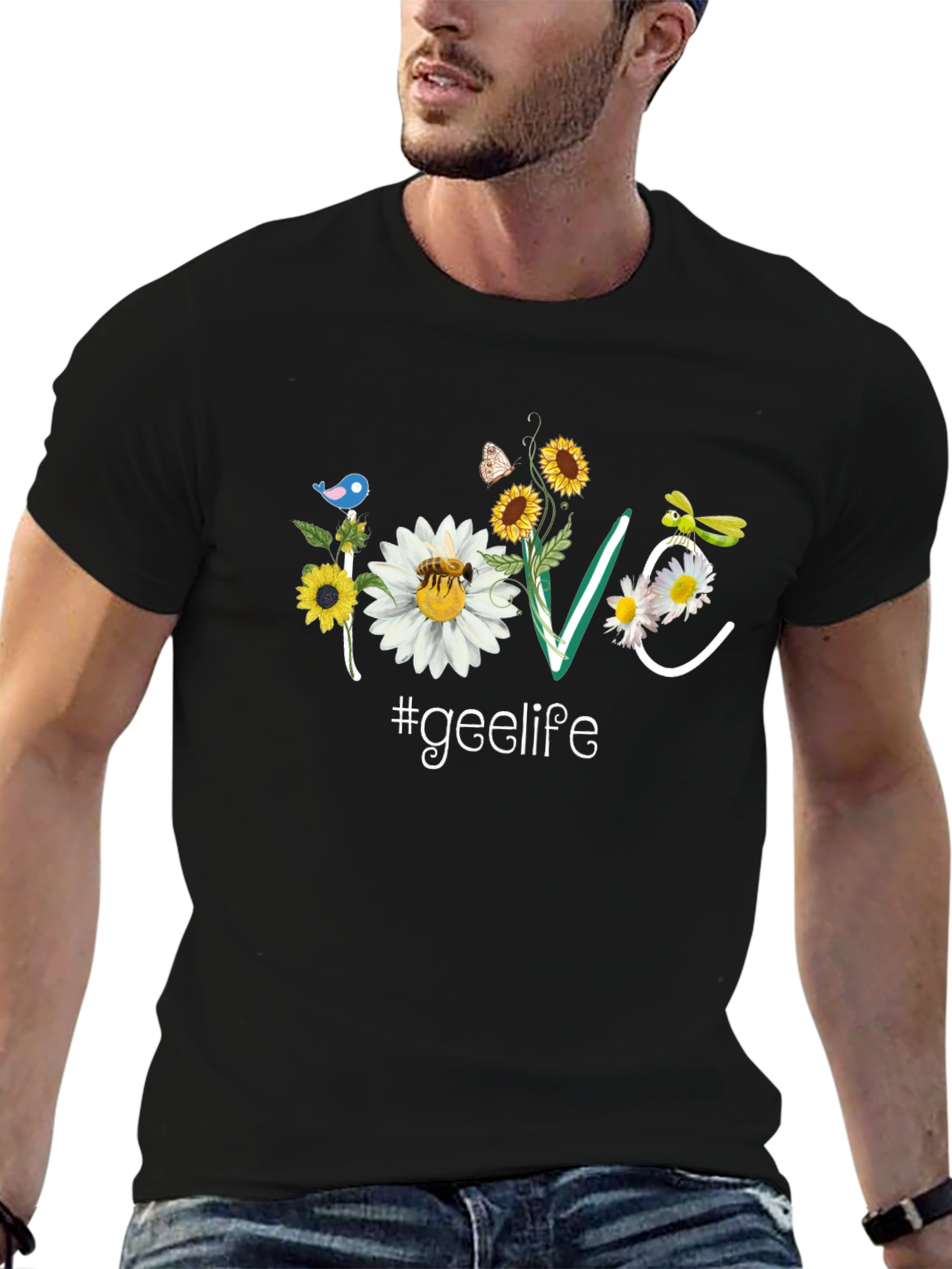 Floral Love #geelife Graphic Black T-Shirt