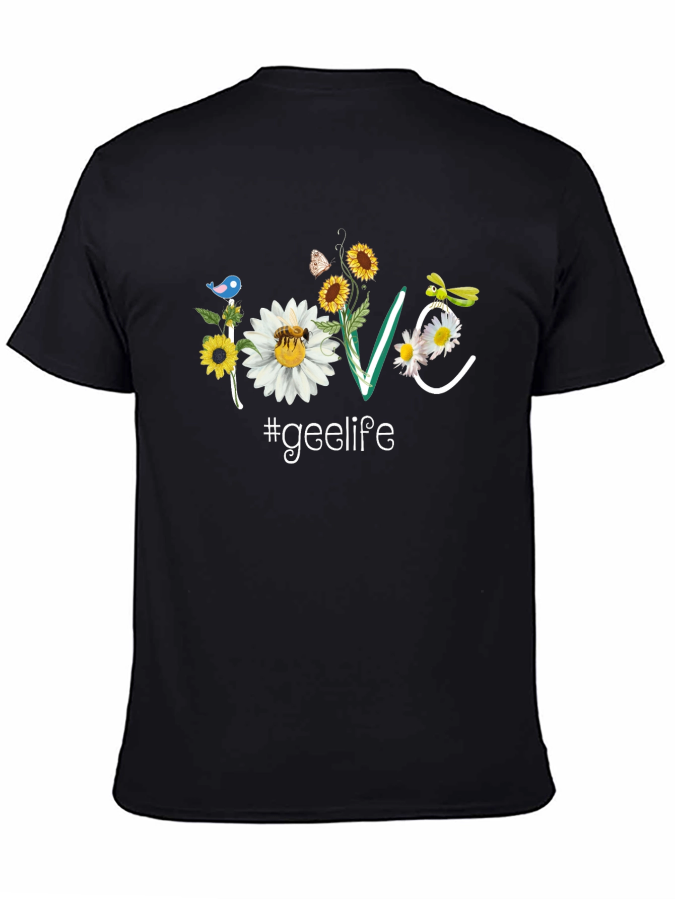 Floral Love #geelife Graphic Black T-Shirt