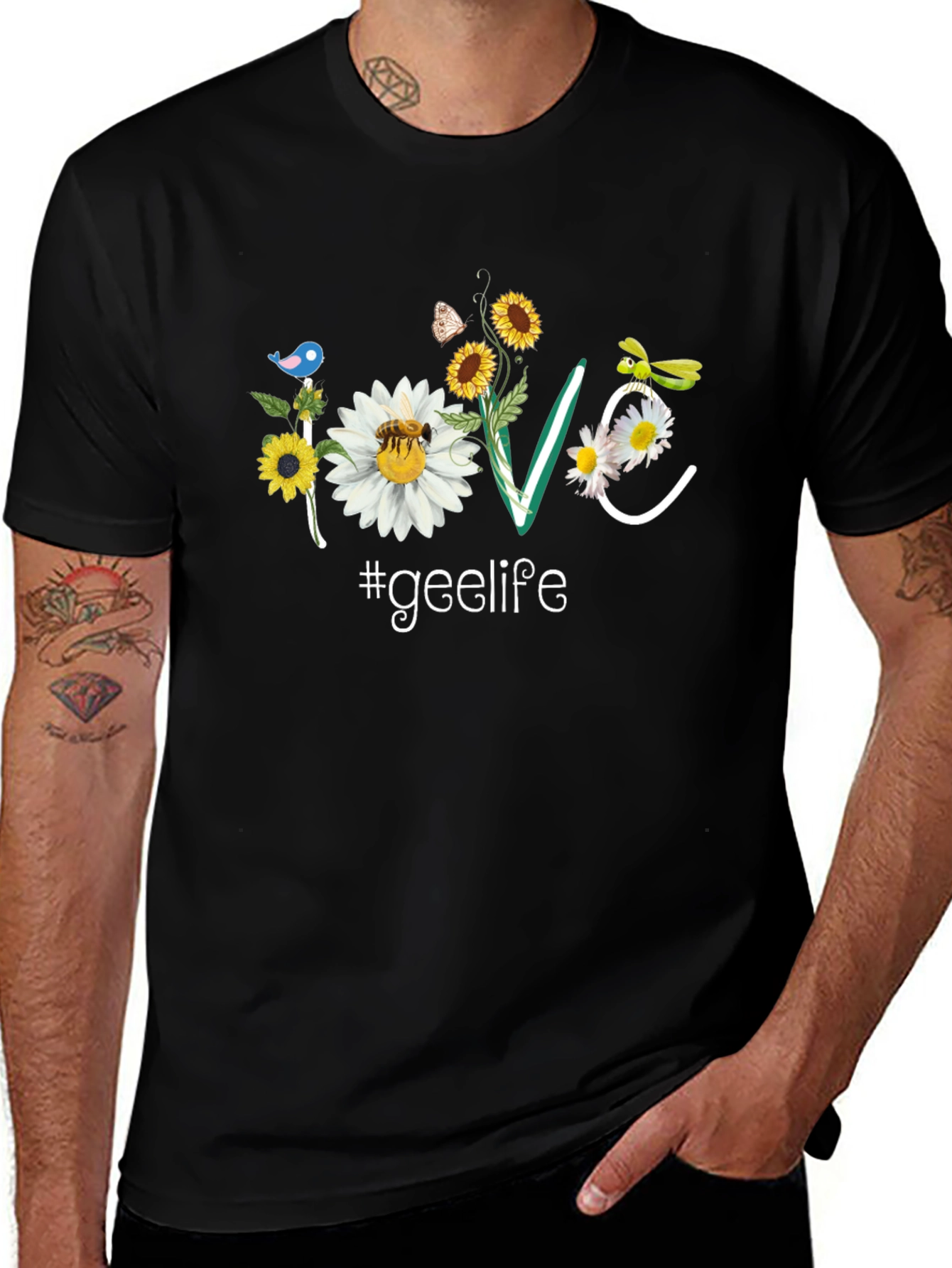 Floral Love #geelife Graphic Black T-Shirt