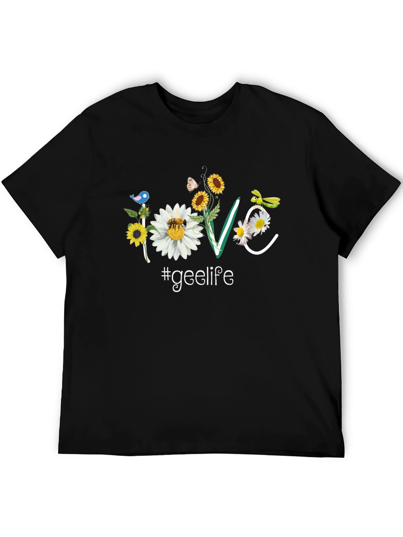 Floral Love #geelife Graphic Black T-Shirt