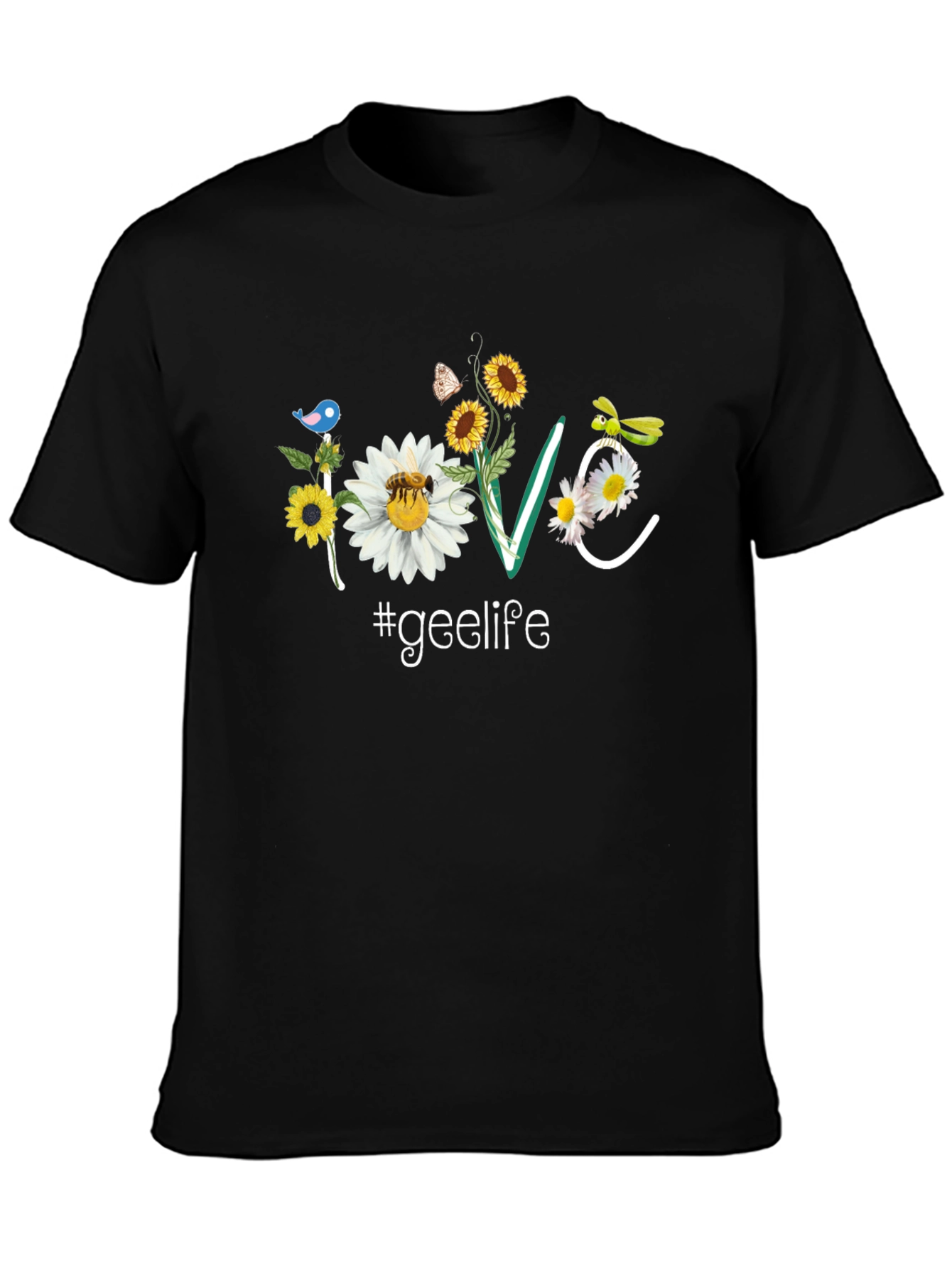 Floral Love #geelife Graphic Black T-Shirt