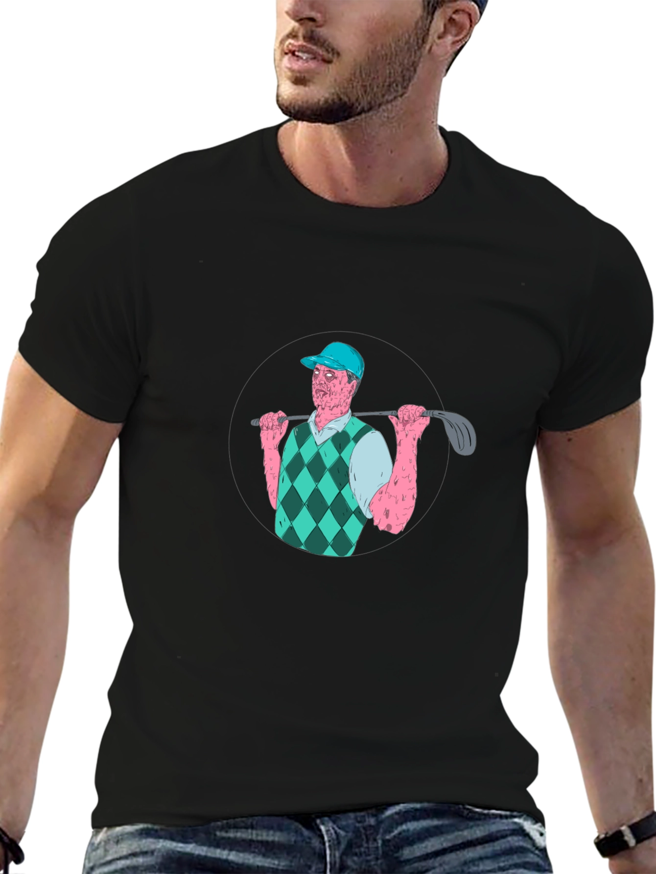 Zombie Golfer Graphic T-Shirt - Black