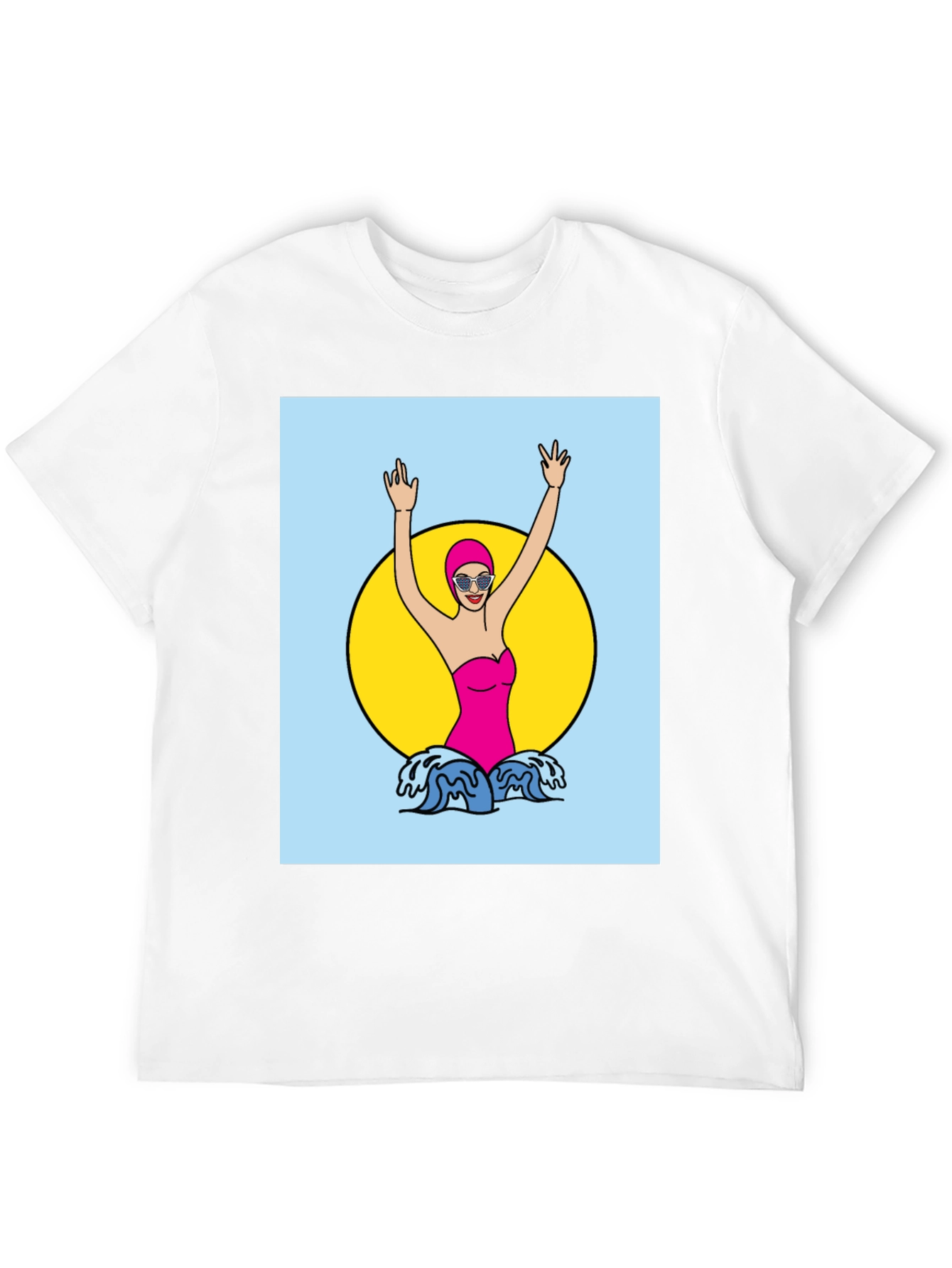Retro Swimmer Graphic Tee - Black Cotton T-Shirt