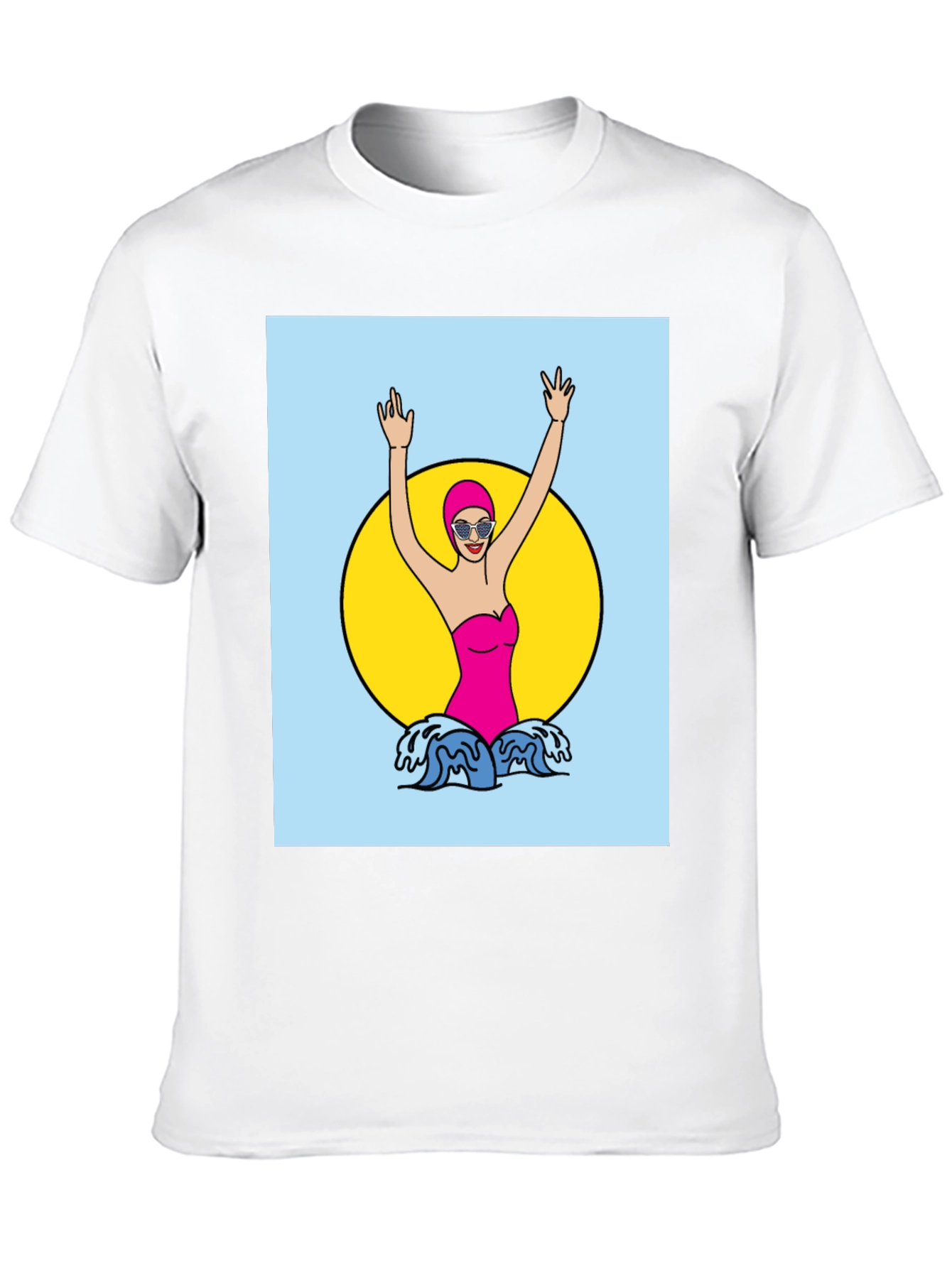 Retro Swimmer Graphic Tee - Black Cotton T-Shirt