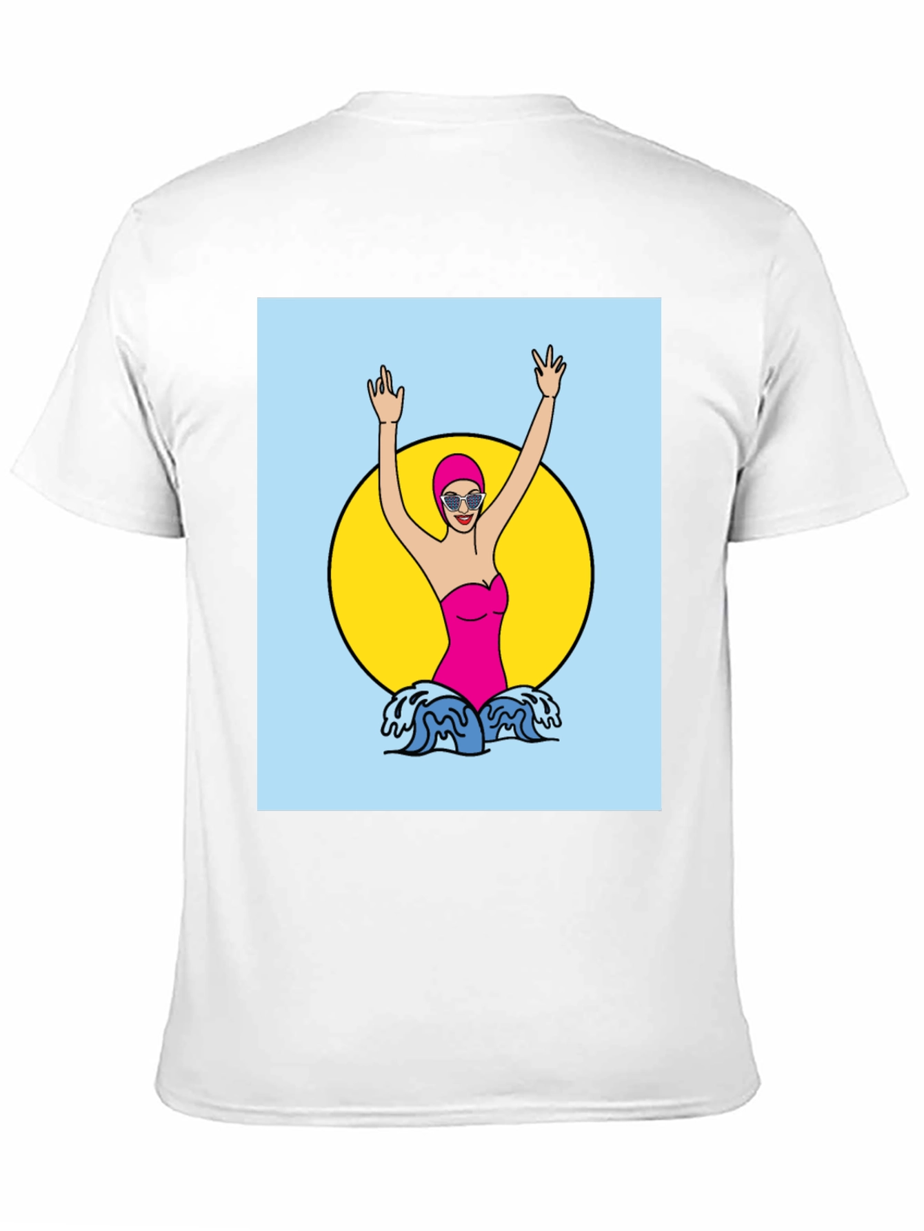 Retro Swimmer Graphic Tee - Black Cotton T-Shirt