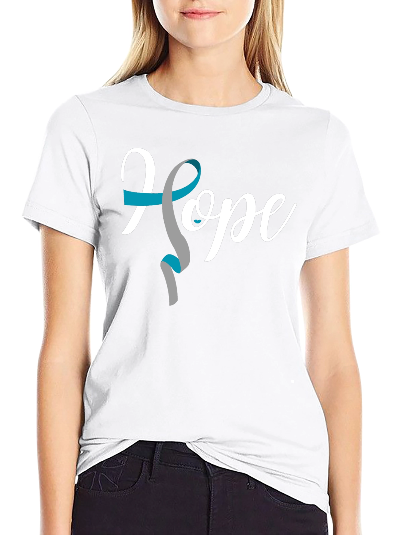 Hope Ribbon Graphic Tee - Teal & Gray