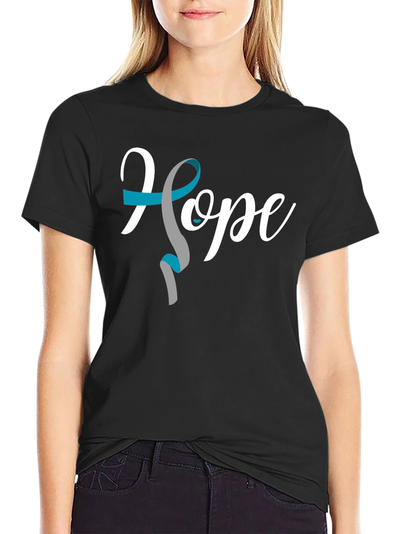 Hope Ribbon Graphic Tee - Teal & Gray