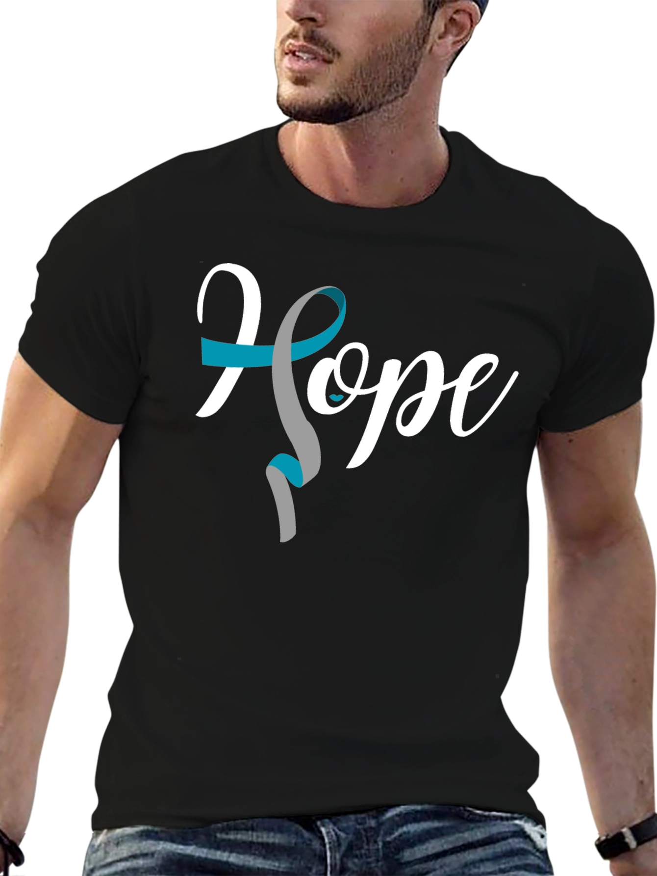 Hope Ribbon Graphic Tee - Teal & Gray