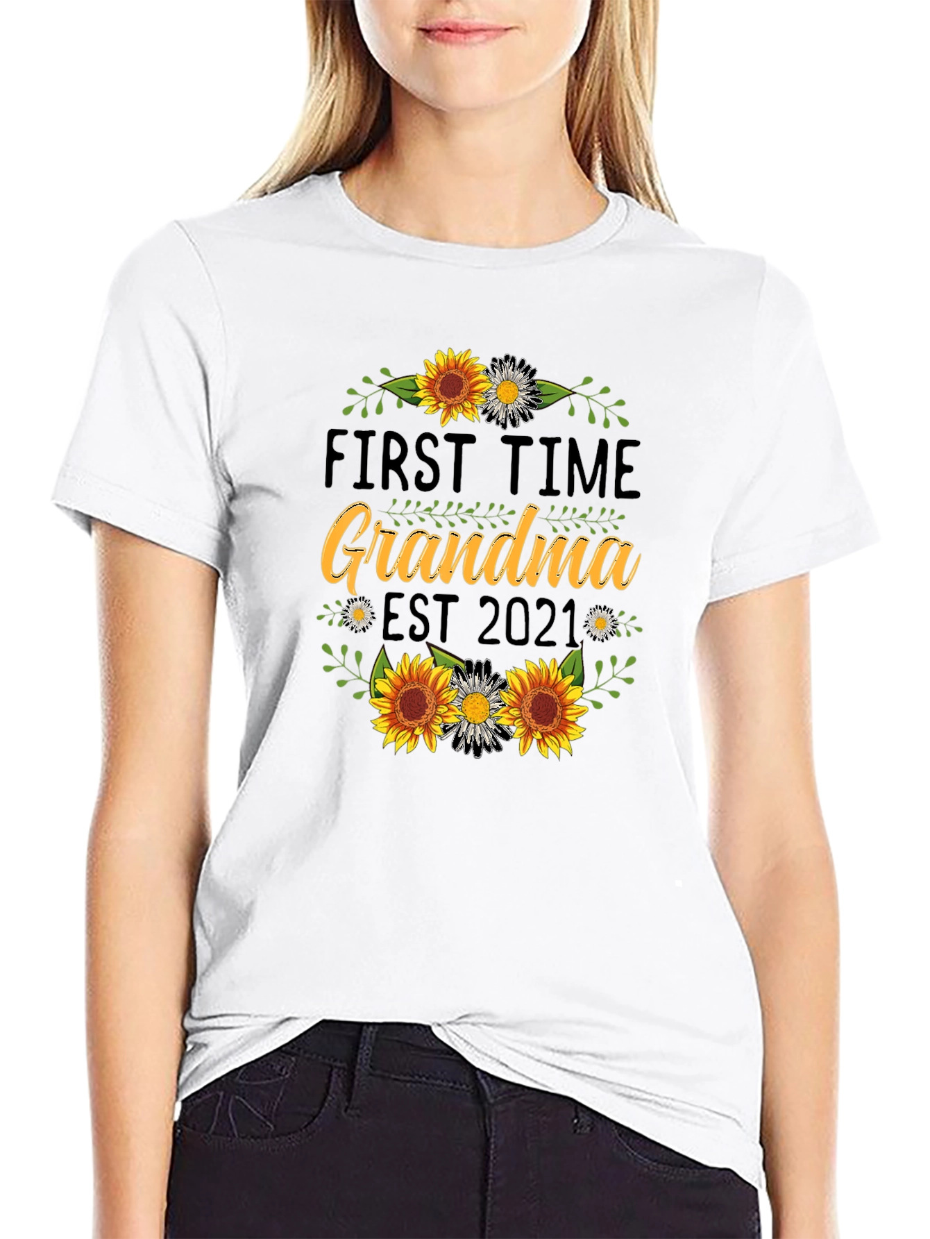 First Time Grandma Est 2021 Sunflower T-Shirt
