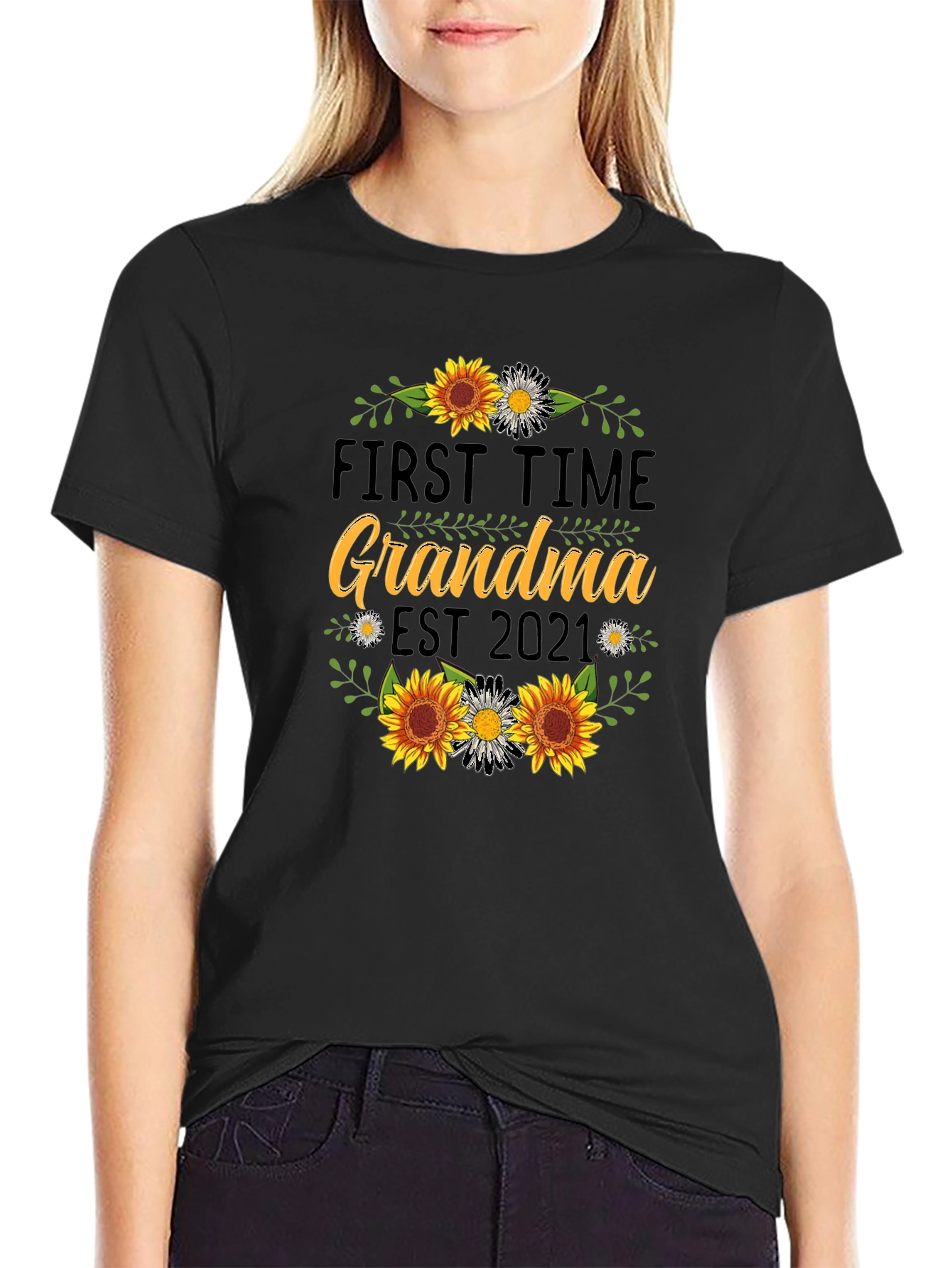 First Time Grandma Est 2021 Sunflower T-Shirt