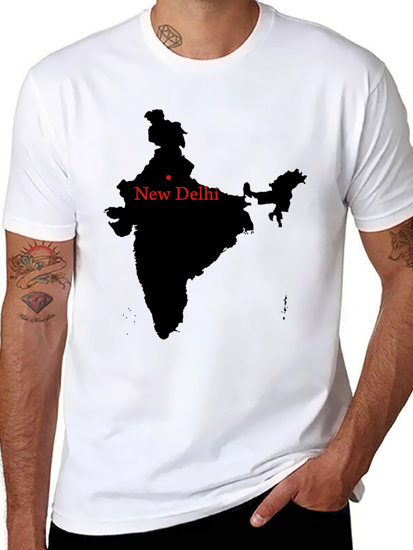 India Map New Delhi Mens Black T-Shirt