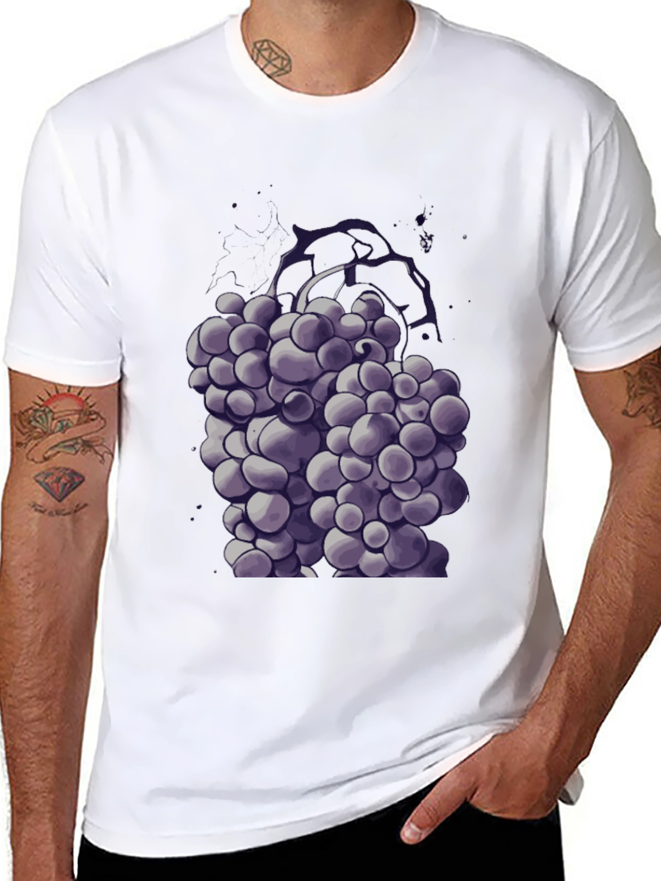 Purple Grape Graphic Black T-Shirt