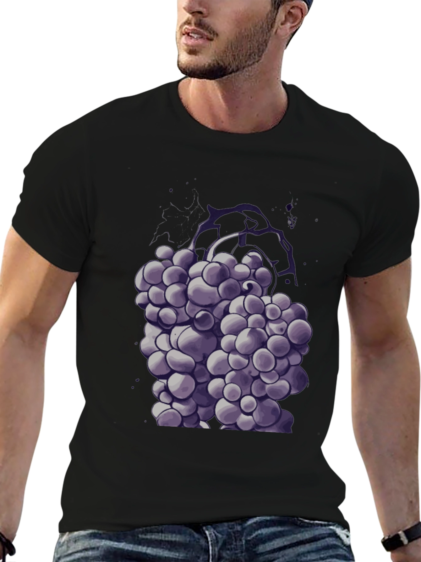 Purple Grape Graphic Black T-Shirt
