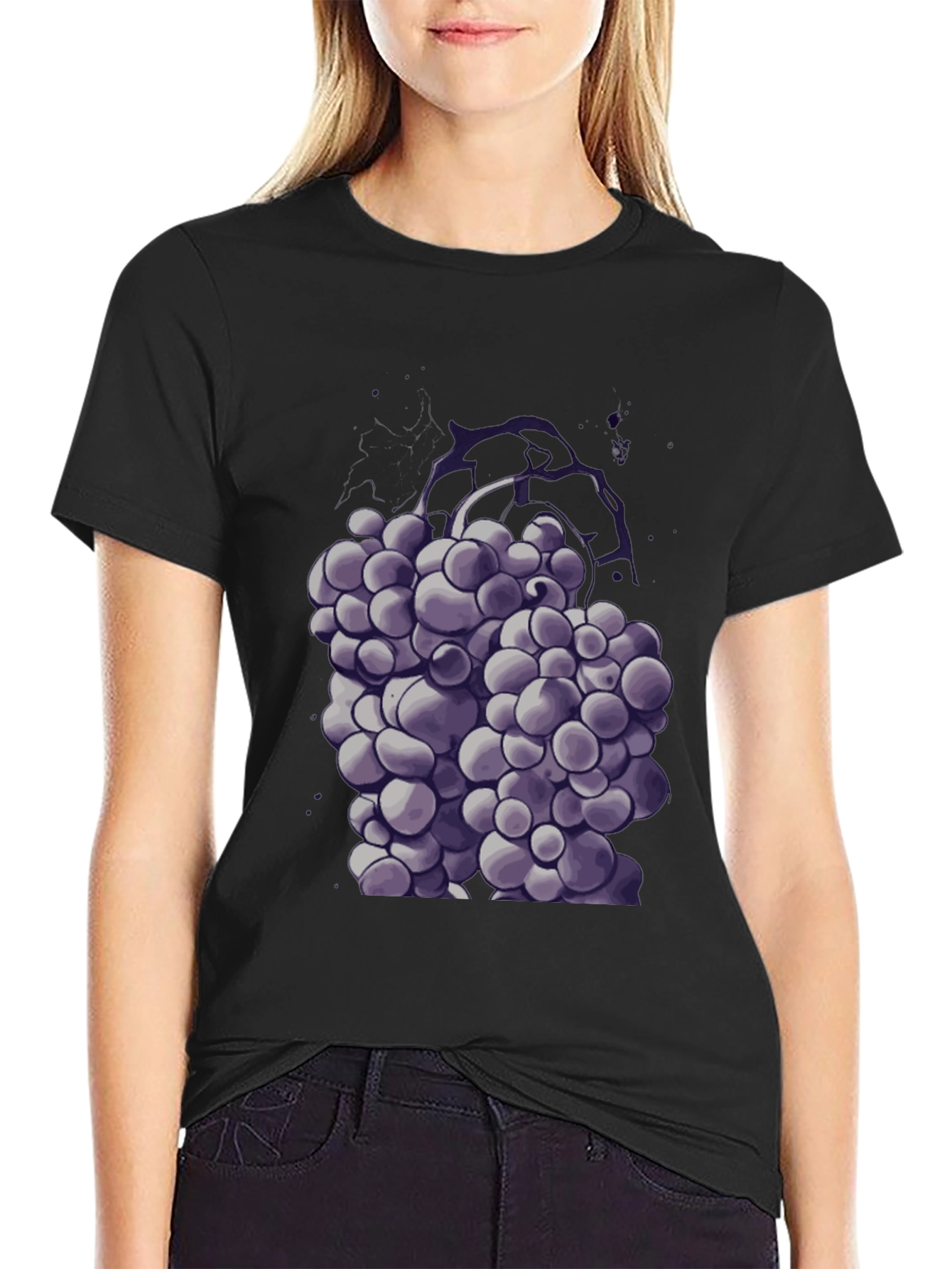Purple Grape Graphic Black T-Shirt