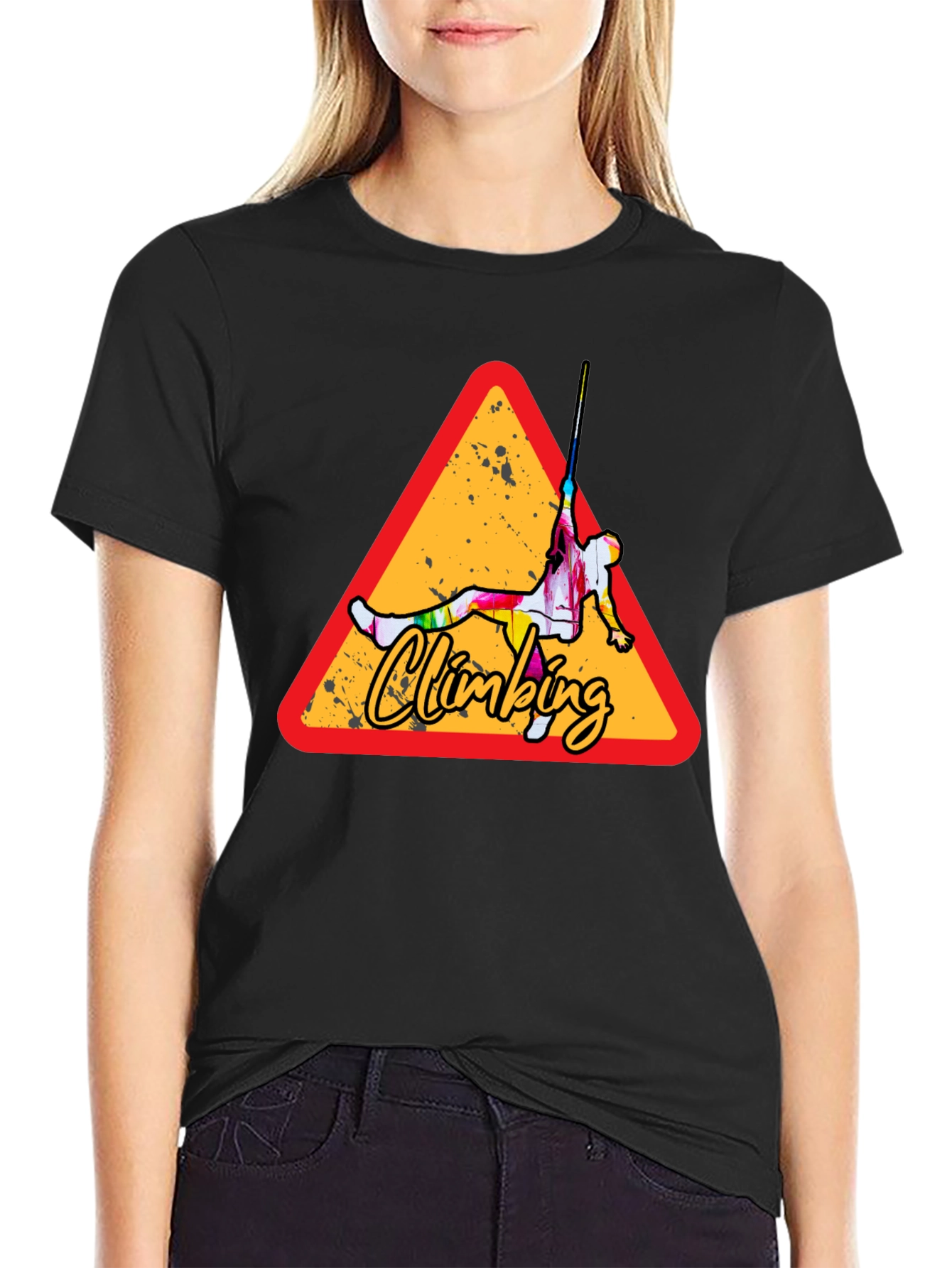 Climbing Adventure Tee - Black Cotton Crew Neck