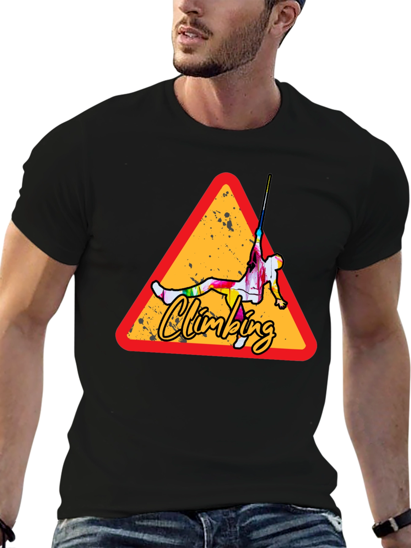 Climbing Adventure Tee - Black Cotton Crew Neck
