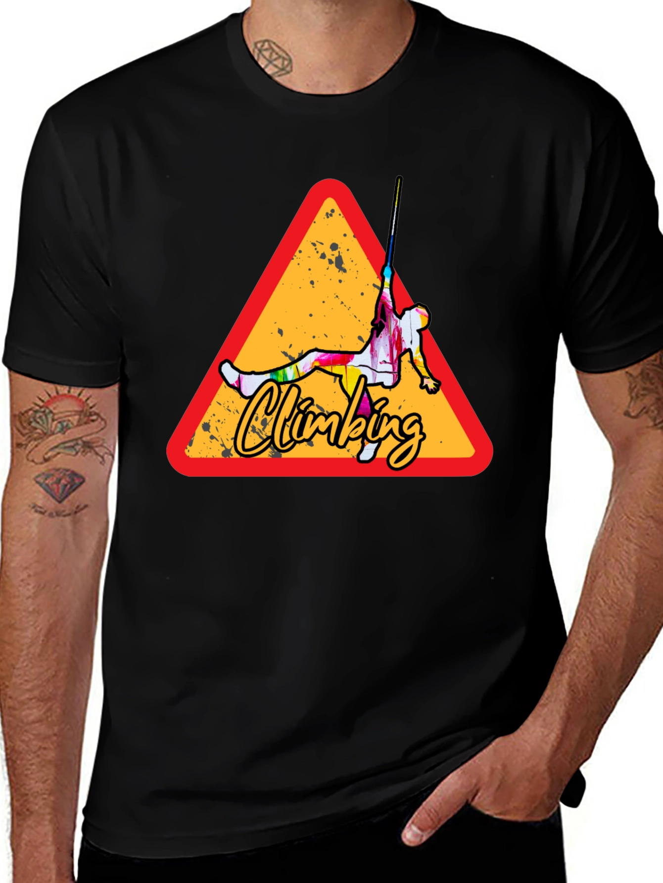 Climbing Adventure Tee - Black Cotton Crew Neck