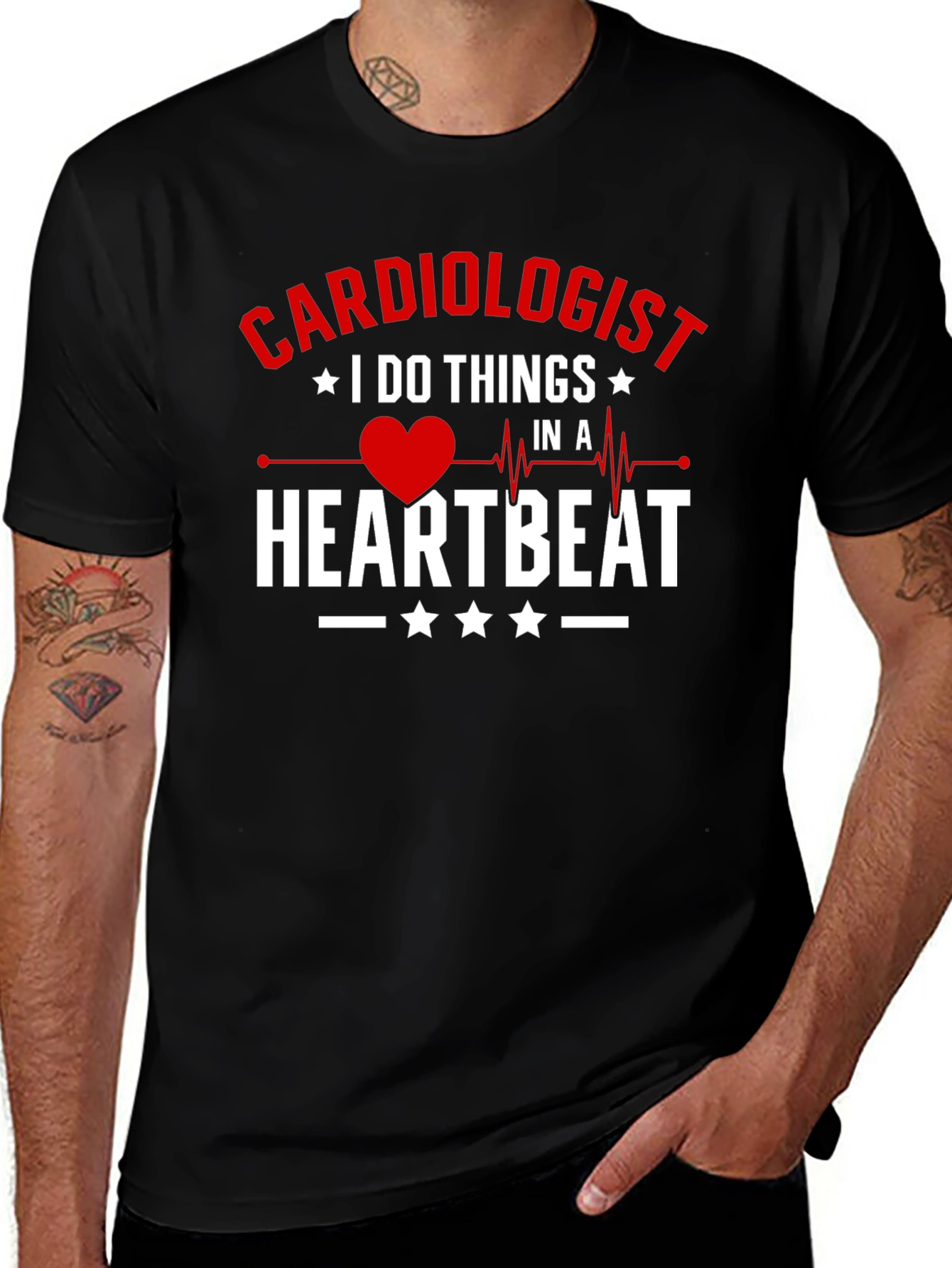 Cardiologist Heartbeat Graphic Tee - Black