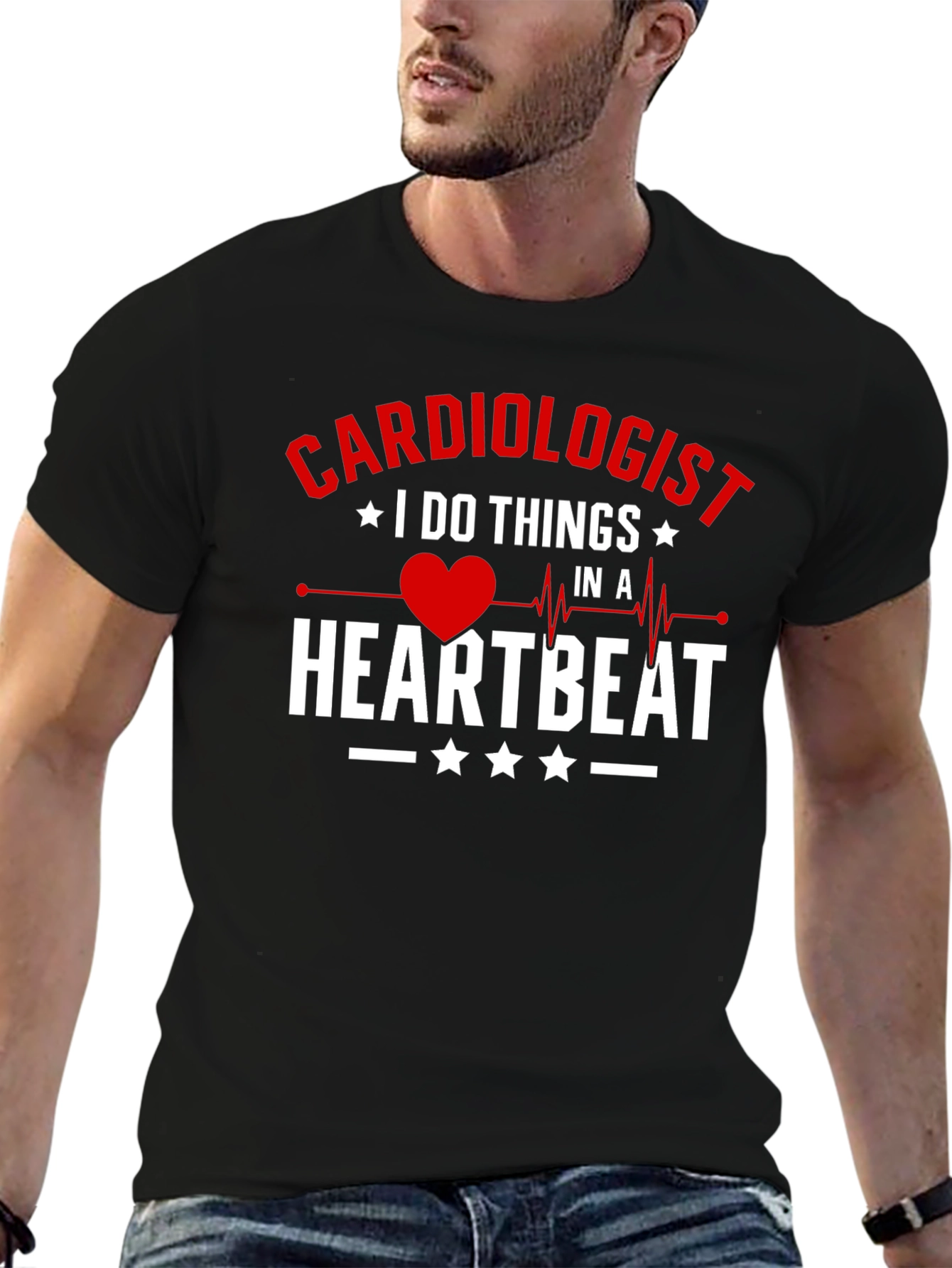 Cardiologist Heartbeat Graphic Tee - Black