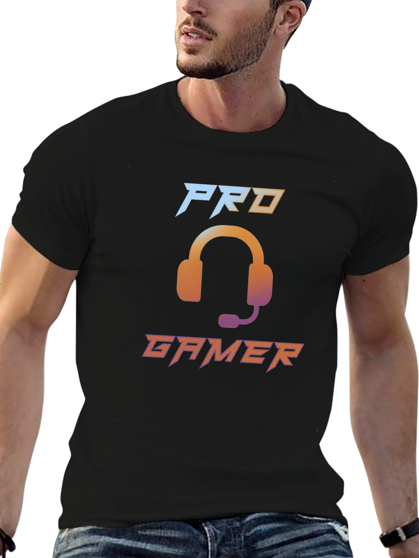 Pro Gamer Black T-Shirt with Headset Graphic Design