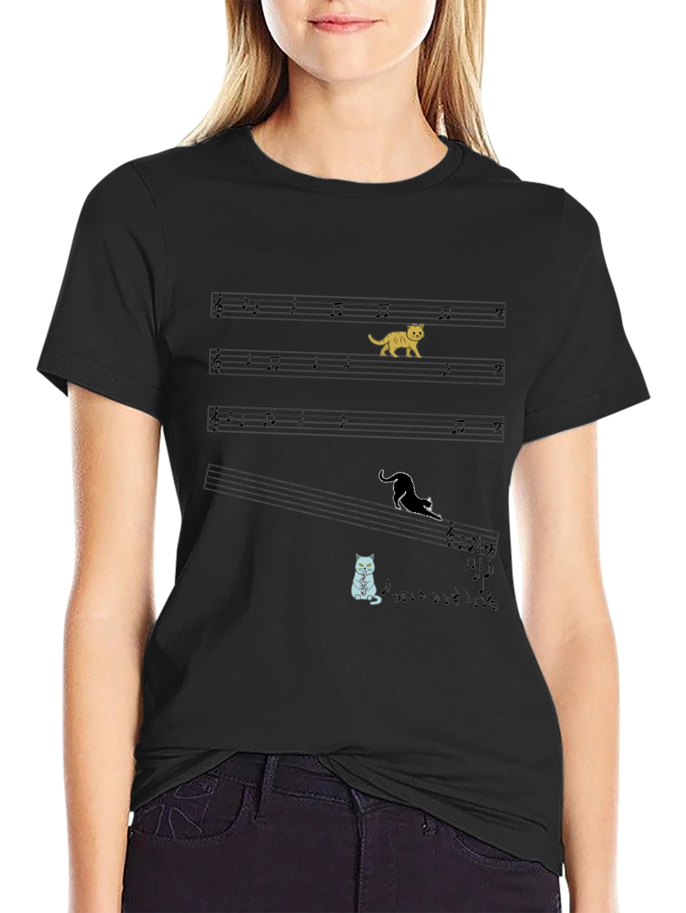 Cat Music Note Graphic T-Shirt